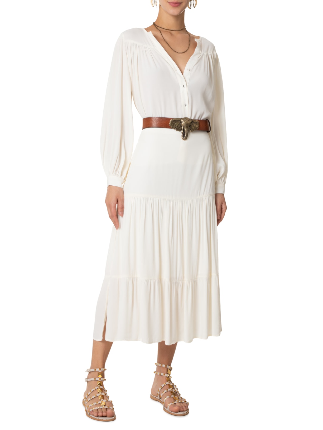 Camisa Feminina Pala Franzida Bege Maria Filó