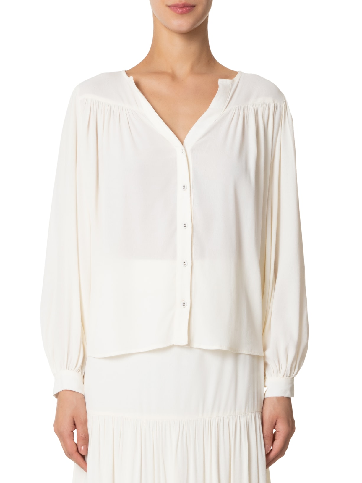 Camisa Feminina Pala Franzida Bege Maria Filó