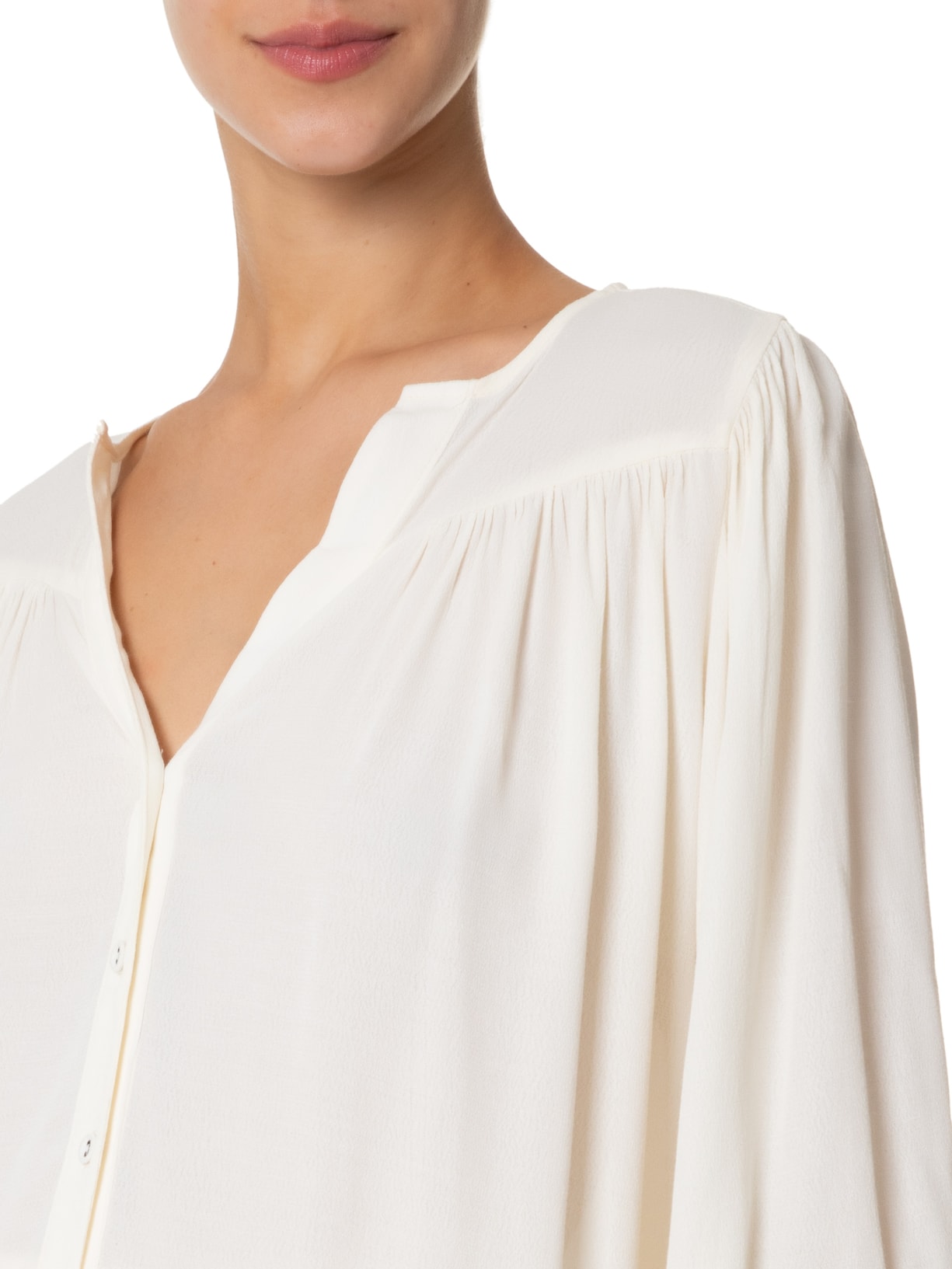 Camisa Feminina Pala Franzida Bege Maria Filó