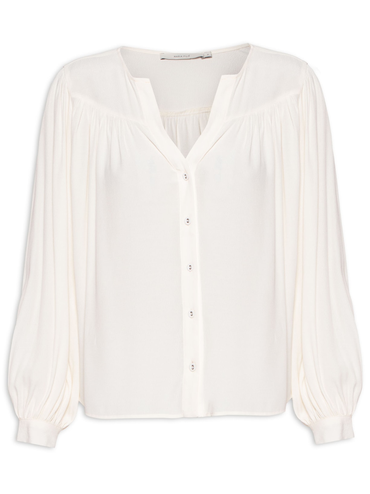 Camisa Feminina Pala Franzida Bege Maria Filó