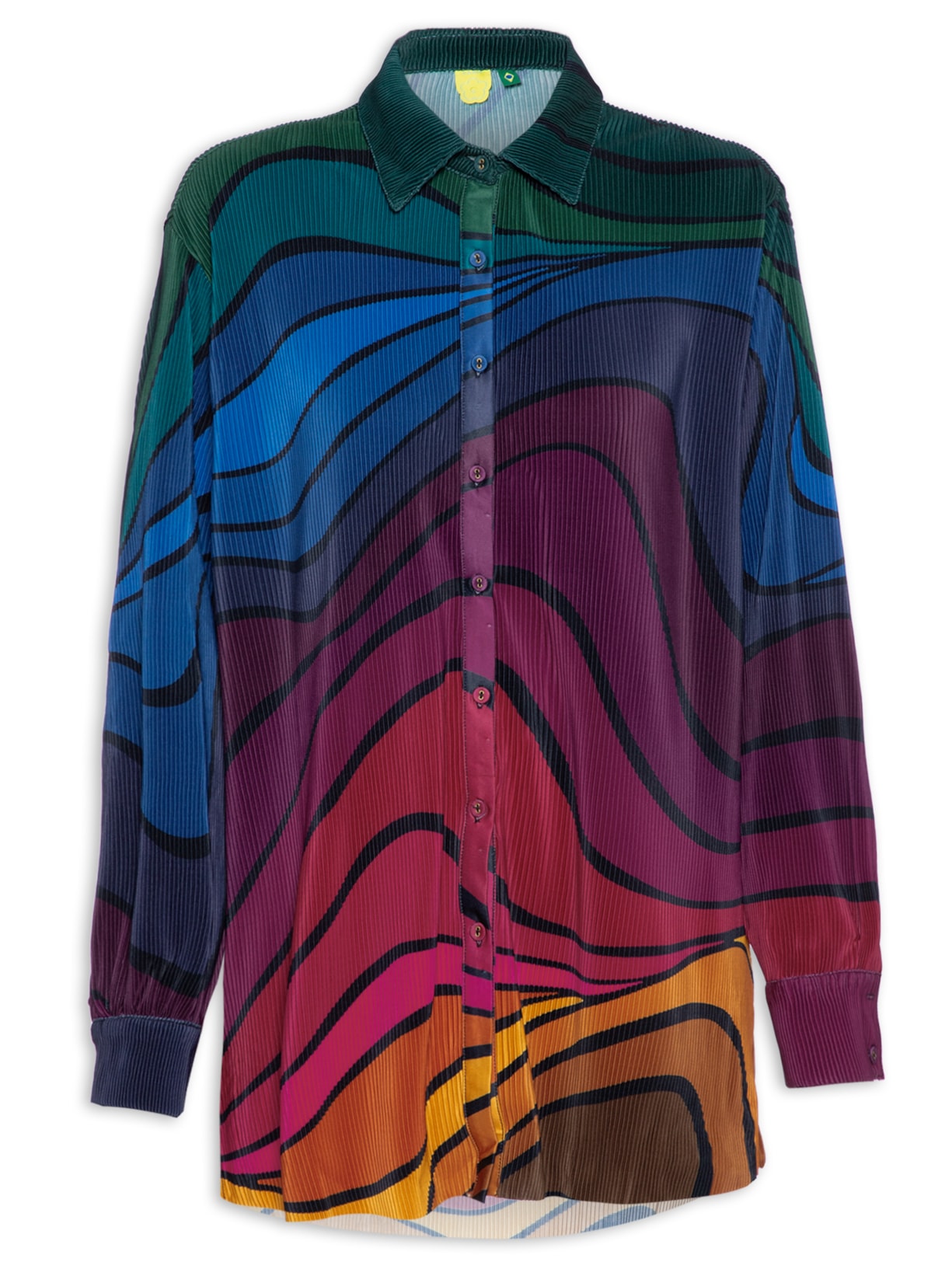 Camisa Feminina Plissada Onda De Cor - Preto