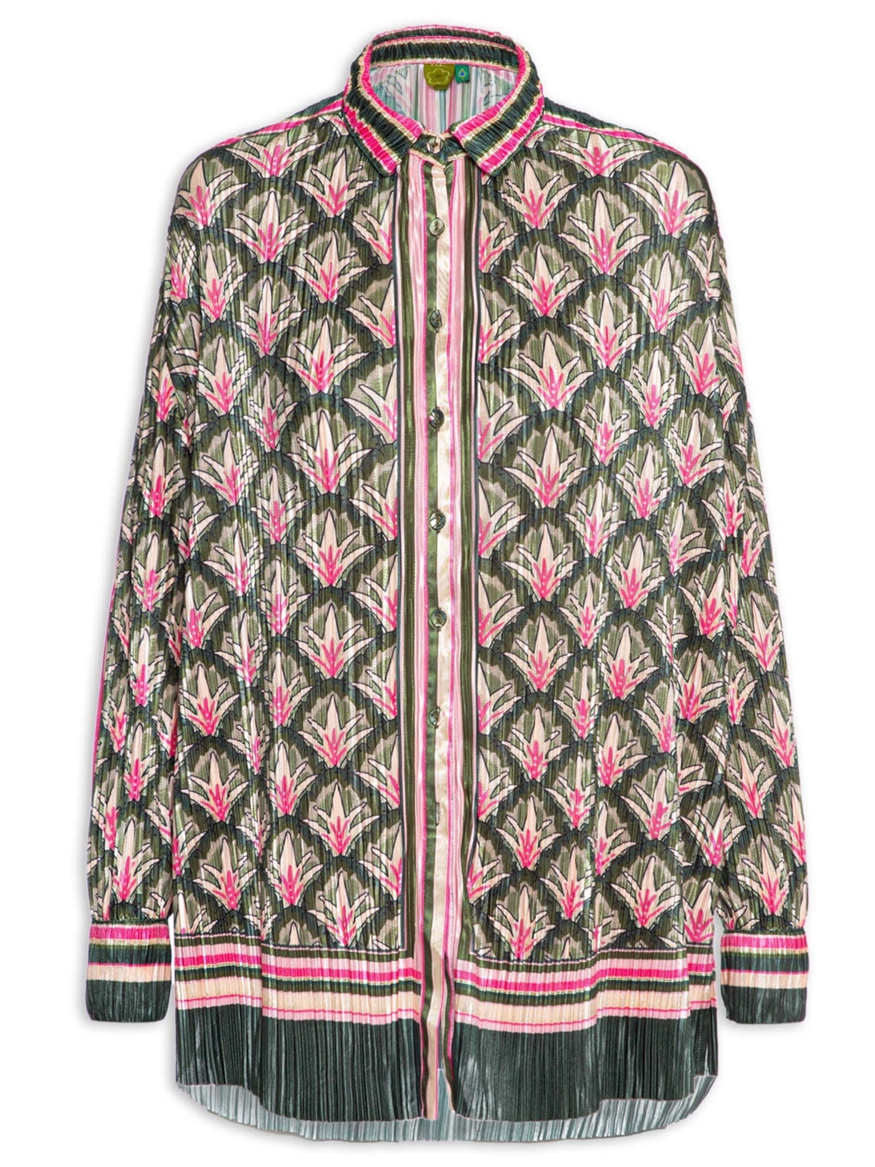 Camisa Feminina Plissada Tropicaxi - Verde