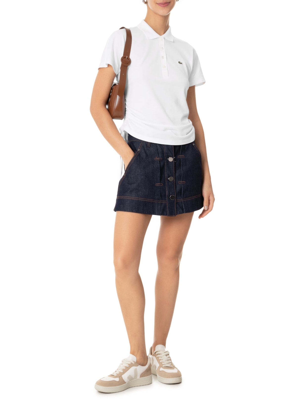 Camisa Feminina Polo Ajustável Piquet Corte Ajustado Branco Lacoste