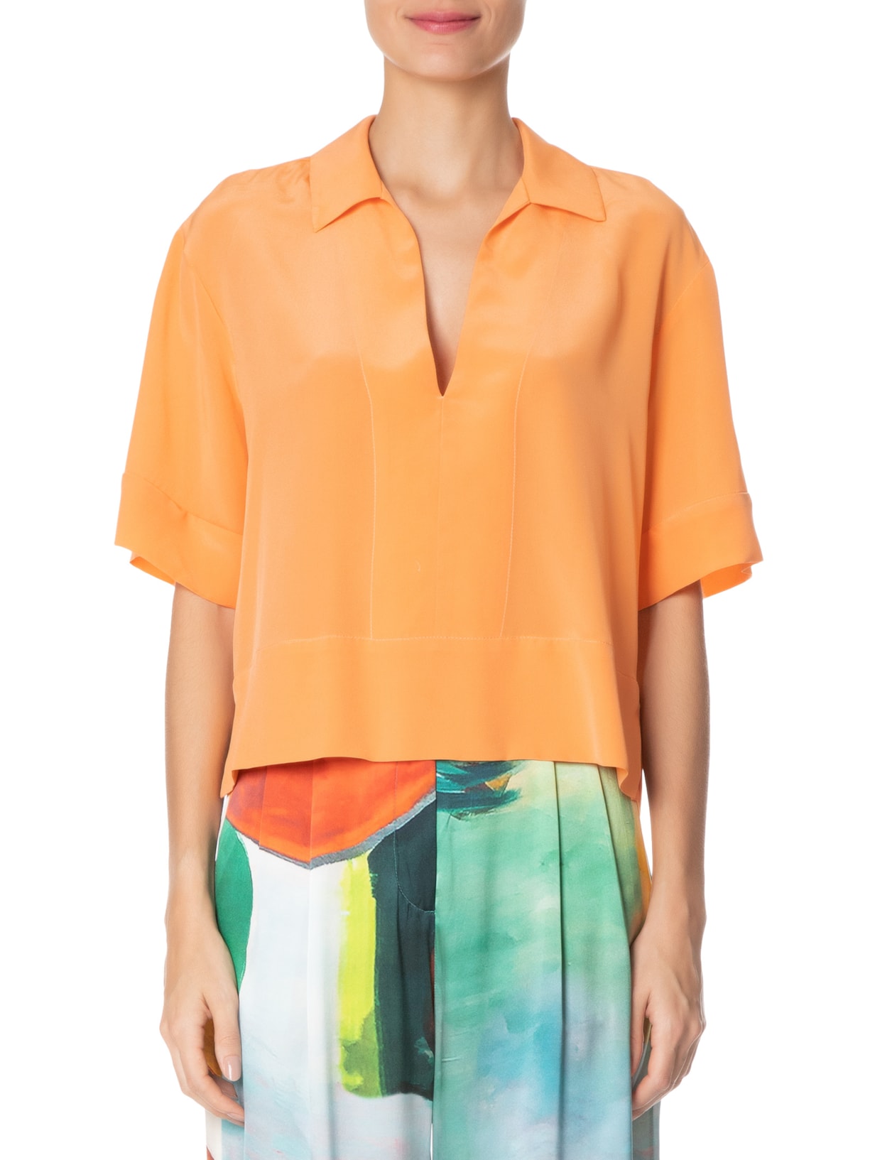 Camisa Feminina Polo Ampla Mock Laranja Animale