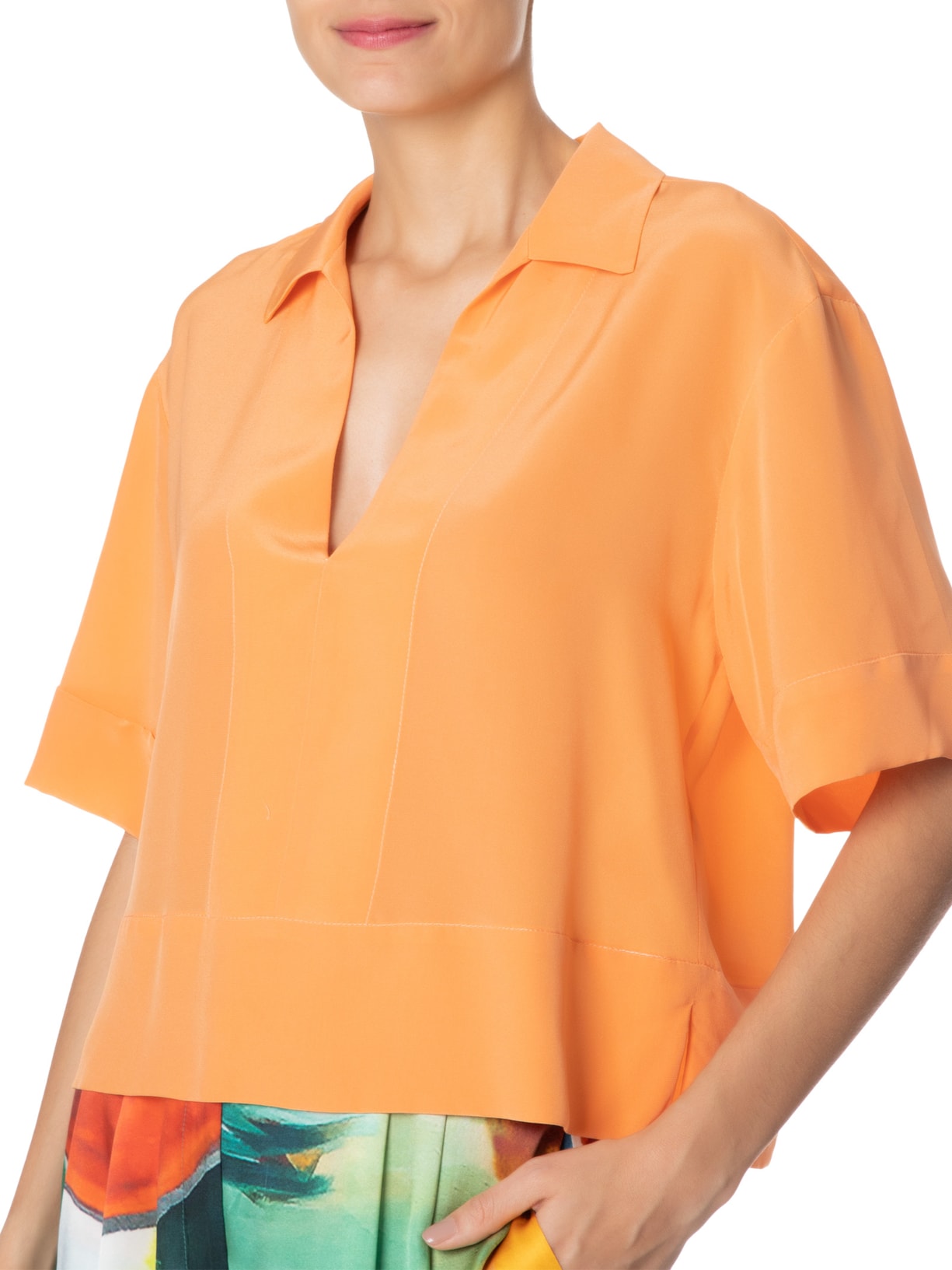 Camisa Feminina Polo Ampla Mock Laranja Animale