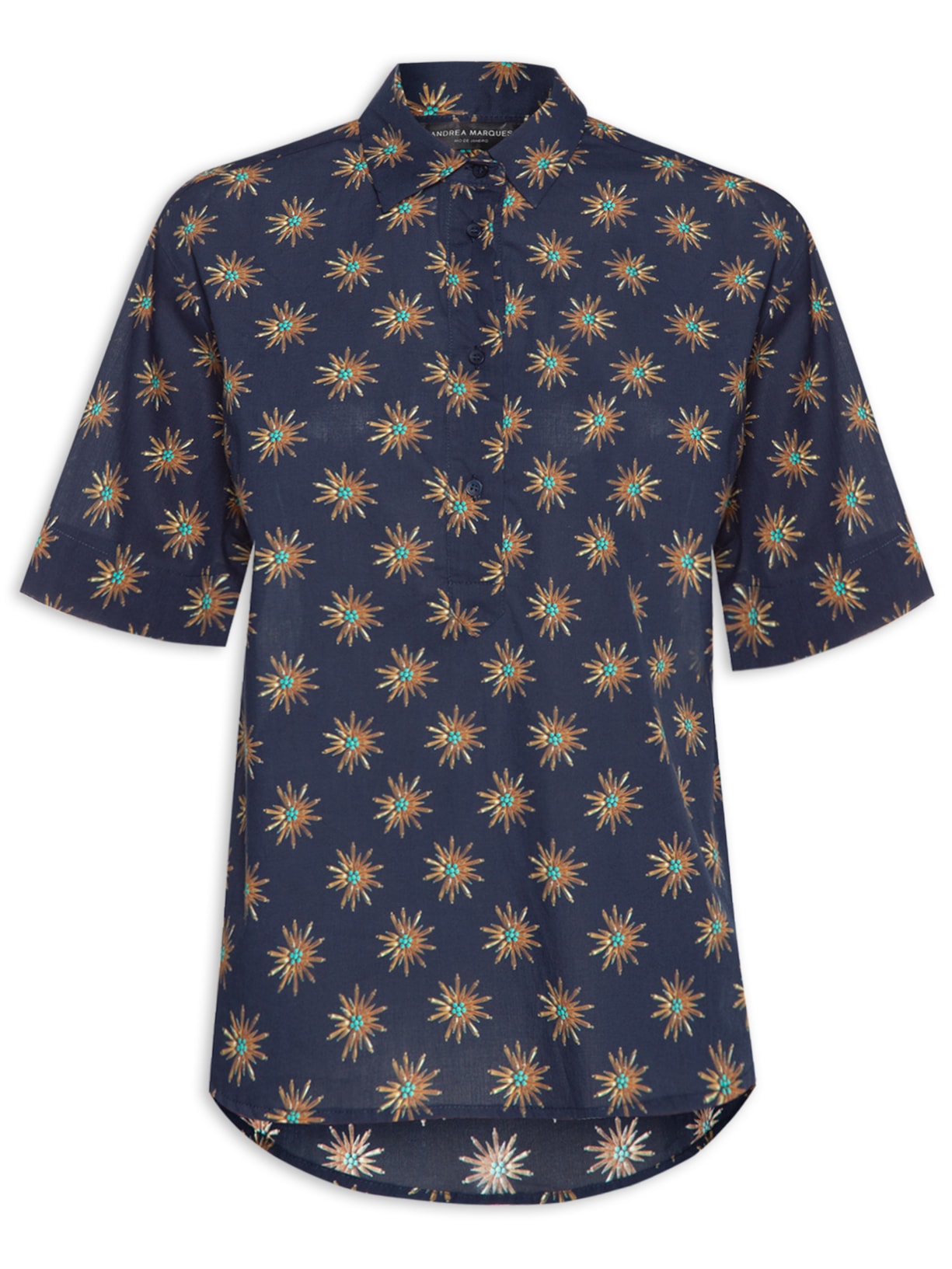 Camisa Feminina Polo Box Manga Curta - Azul