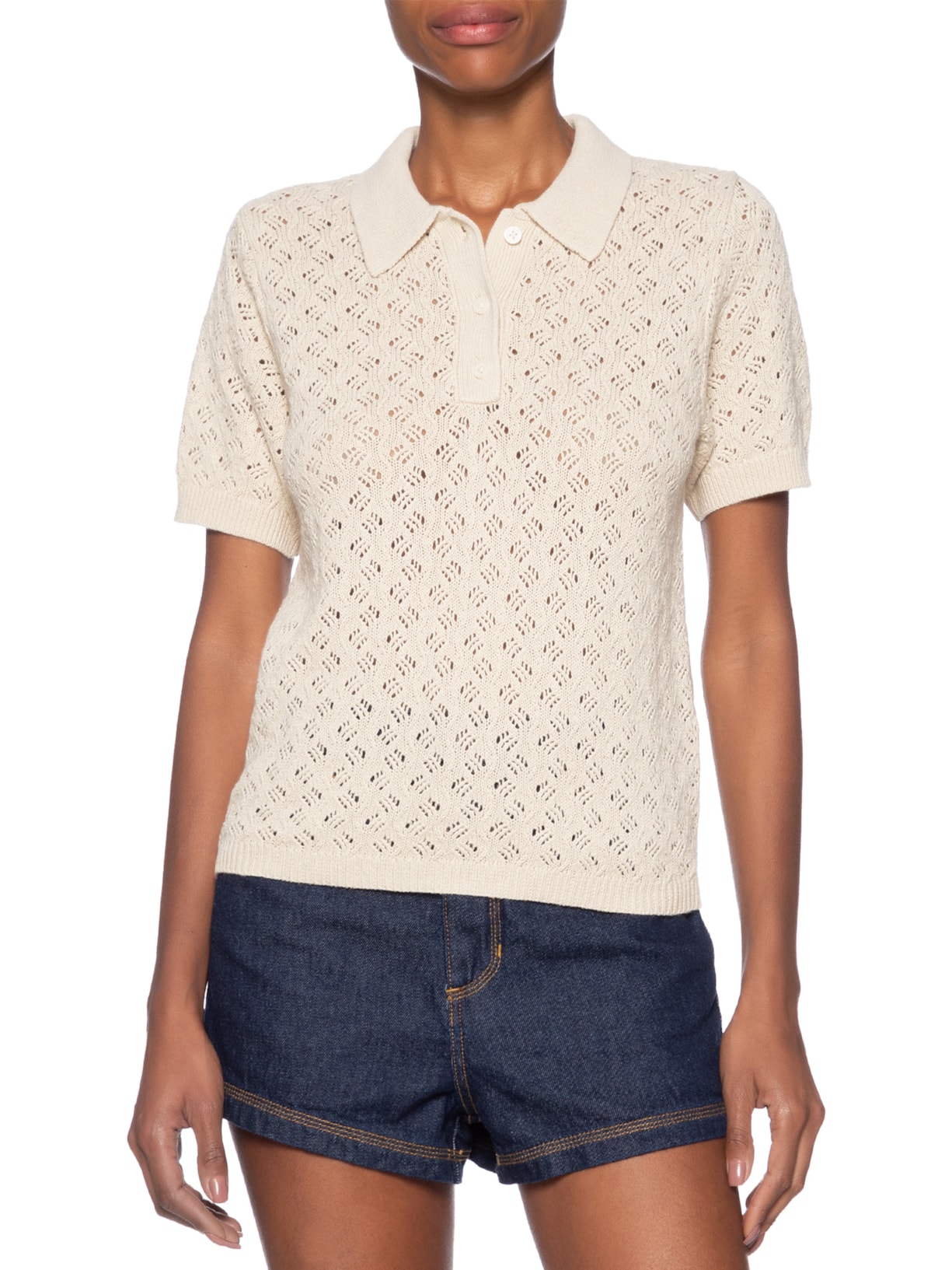 Camisa Feminina Polo Lavender Pointelle Bege Levi's
