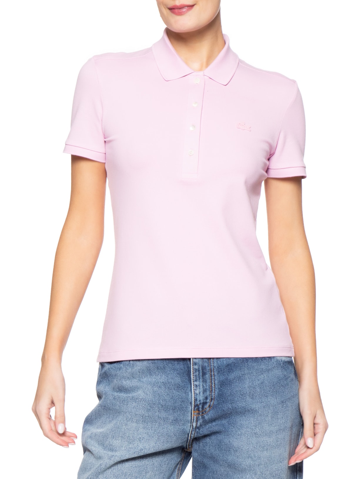 Camisa Feminina Polo Mini-Piqué Stretch Slim Fit Rosa Lacoste