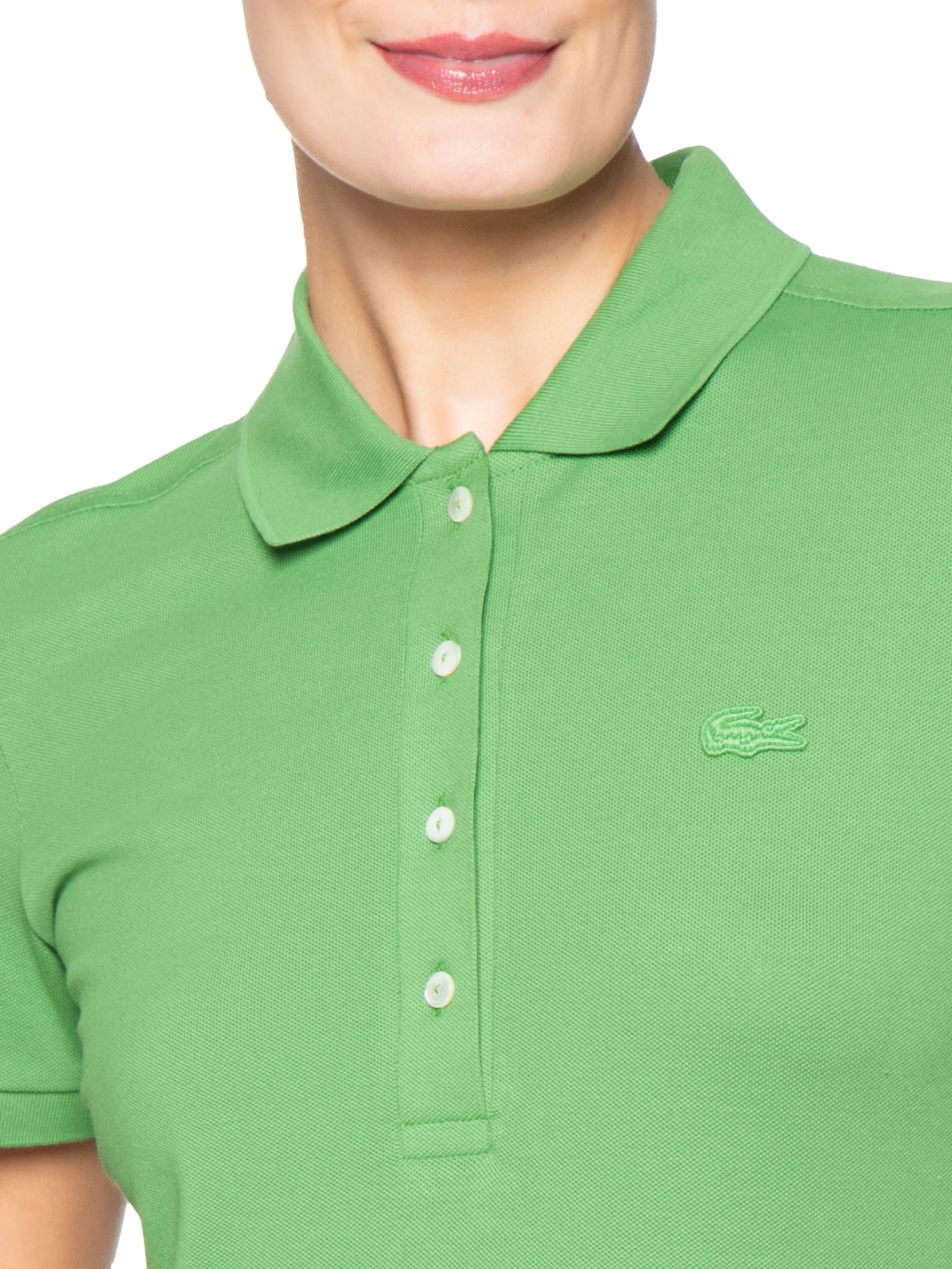 Camisa Feminina Polo Mini-Piqué Stretch Slim Fit Verde Lacoste