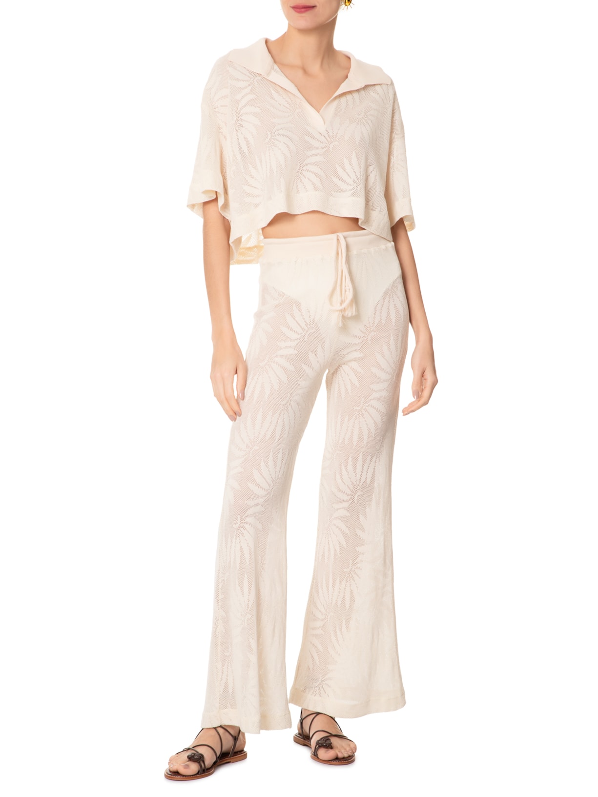 Camisa Feminina Polo Rendinha Bege Farm