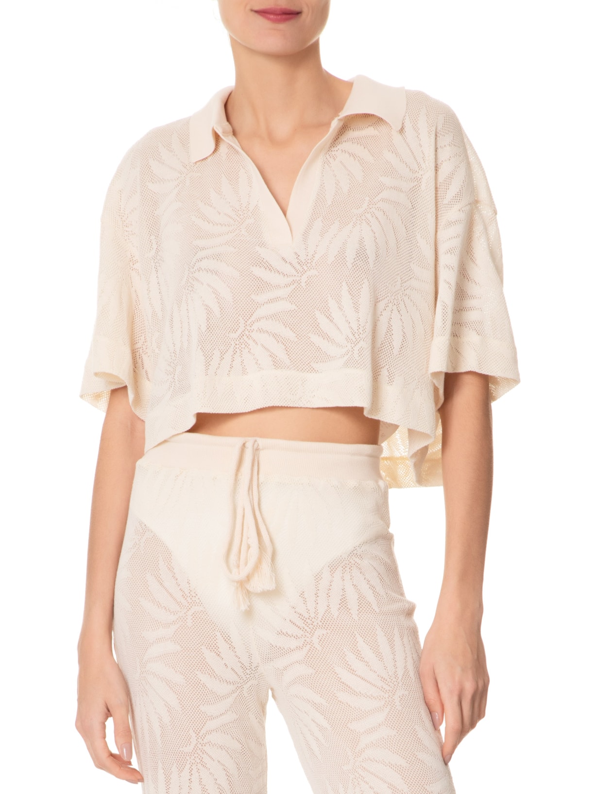 Camisa Feminina Polo Rendinha Bege Farm