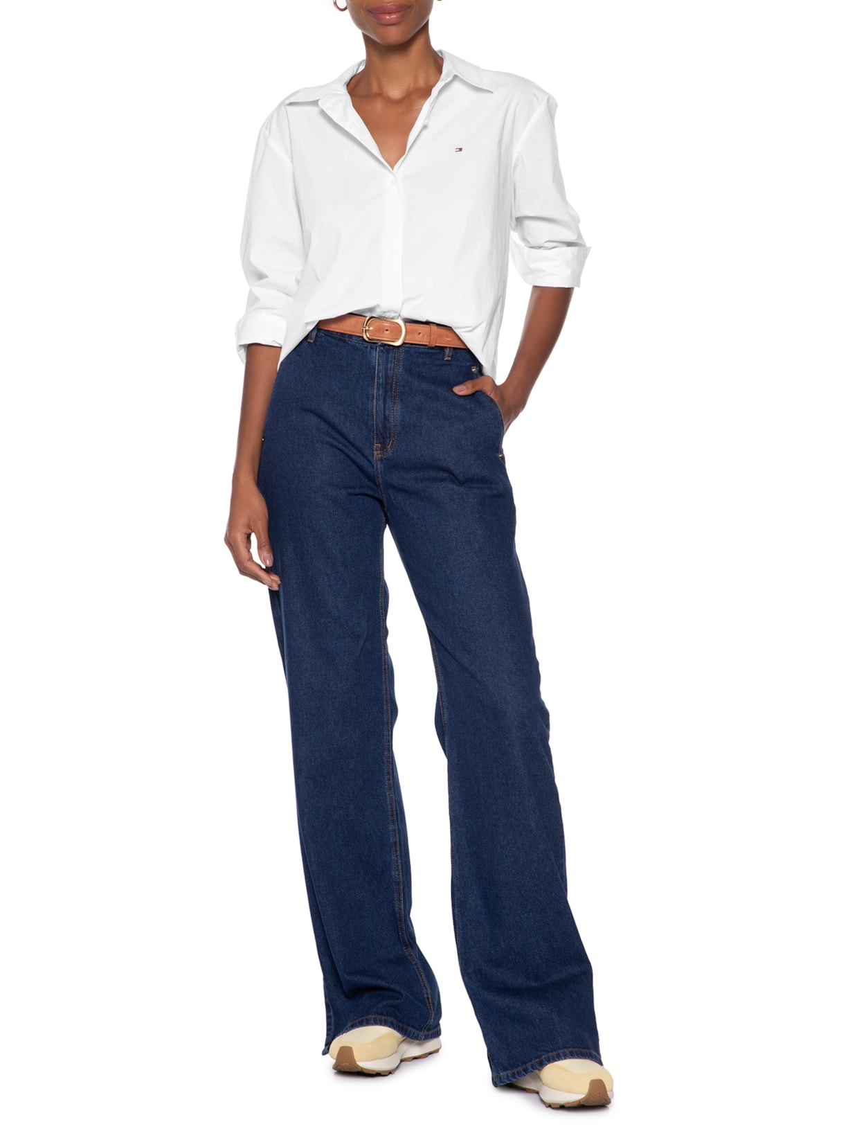 Camisa Feminina Poplin Easy Fit Shirt Branco Tommy Hilfiger