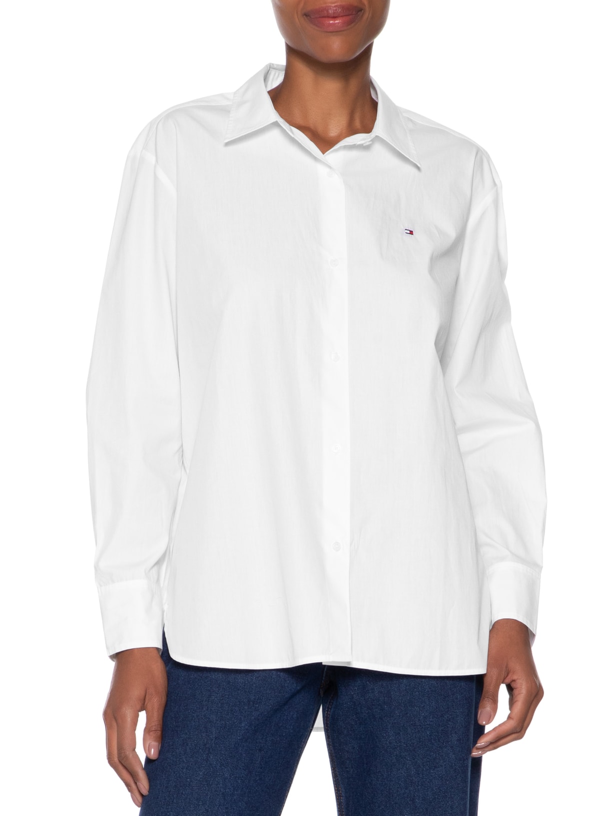 Camisa Feminina Poplin Easy Fit Shirt Branco Tommy Hilfiger