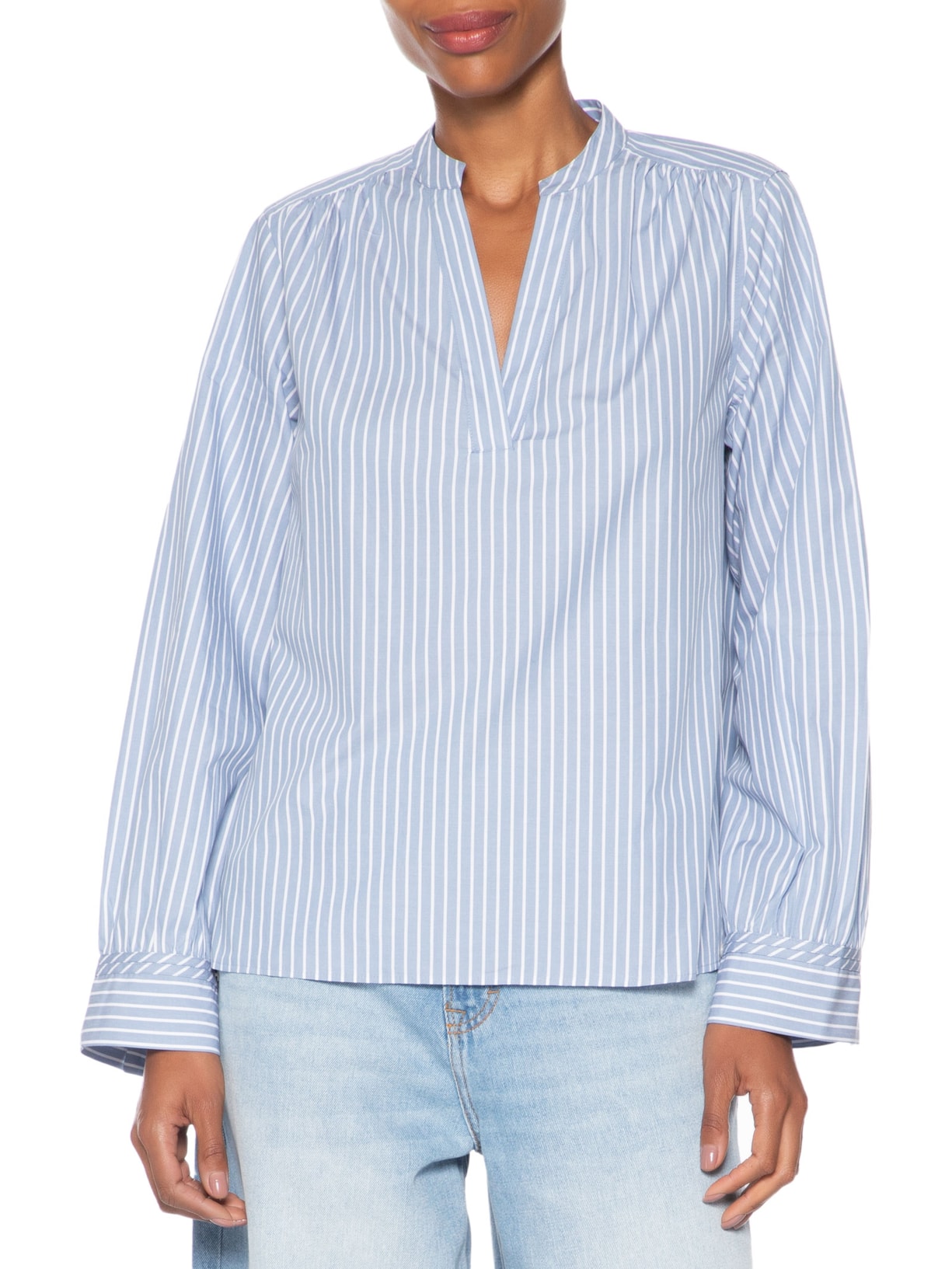 Camisa Feminina Poplin V-NK Blouse Azul Tommy Hilfiger