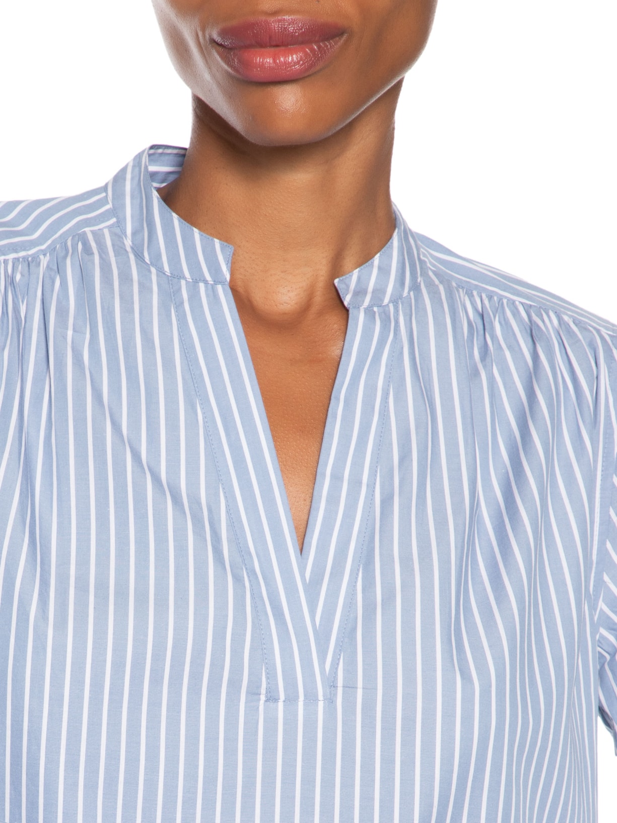 Camisa Feminina Poplin V-NK Blouse Azul Tommy Hilfiger