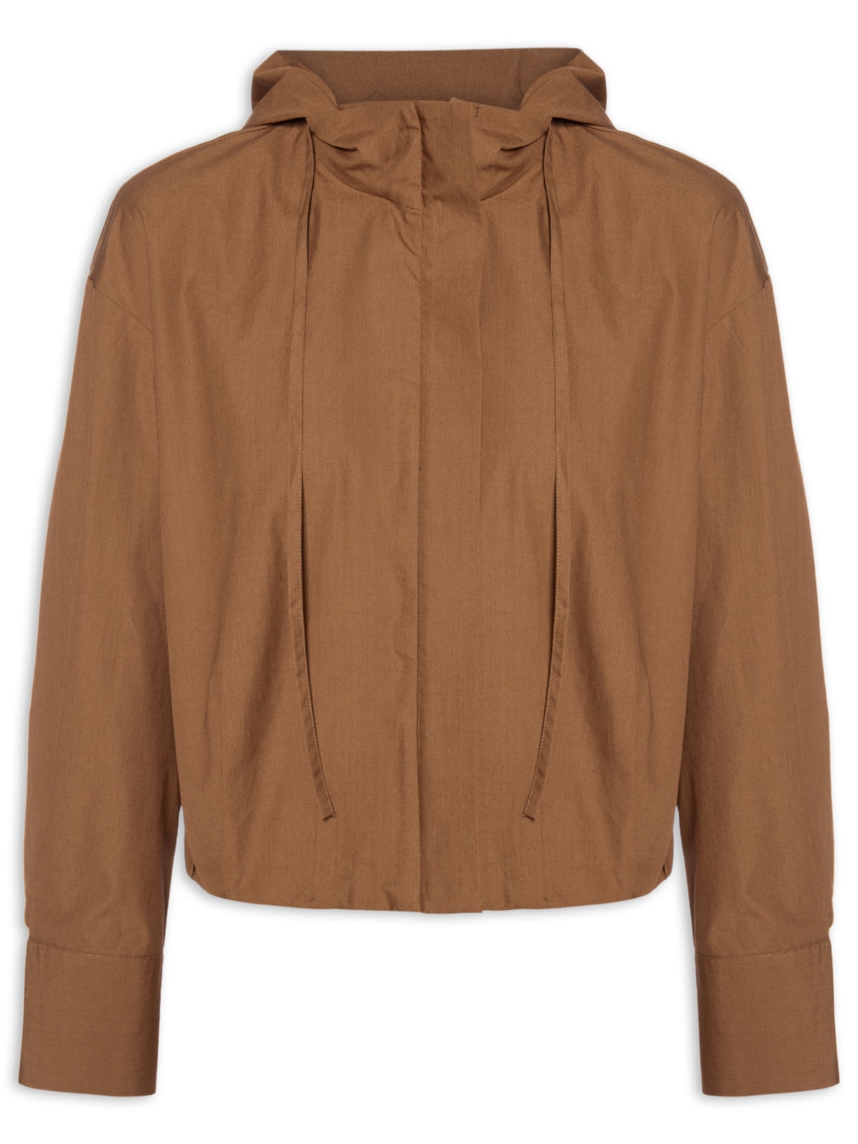 Camisa Feminina Pregas Capuz Marrom Andrea Marques