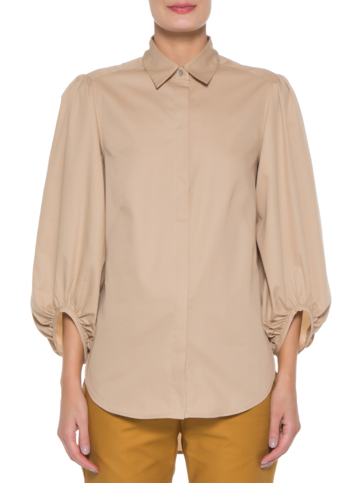 Camisa Feminina Punho Franzido Bege Andrea Marques