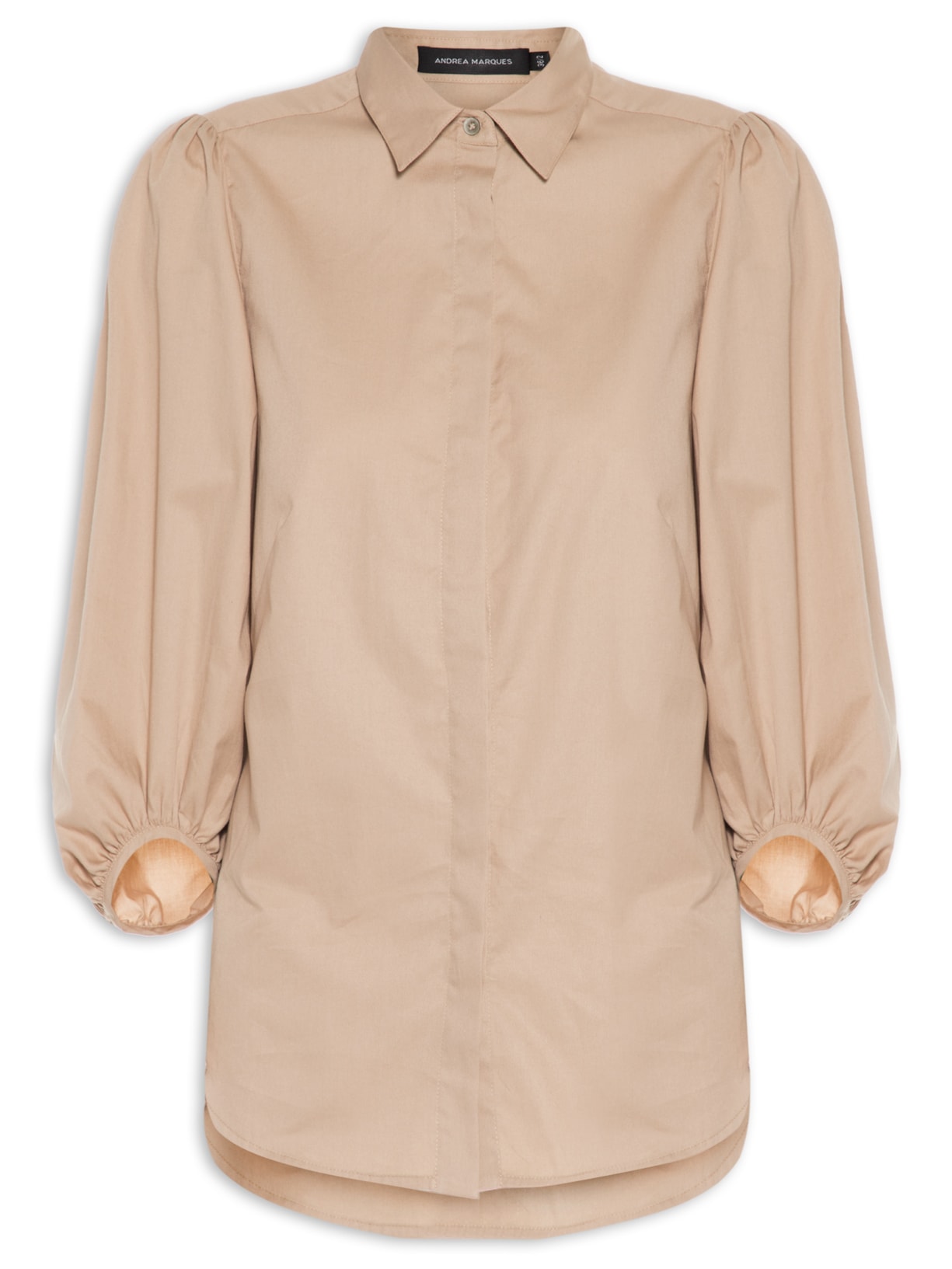Camisa Feminina Punho Franzido Bege Andrea Marques