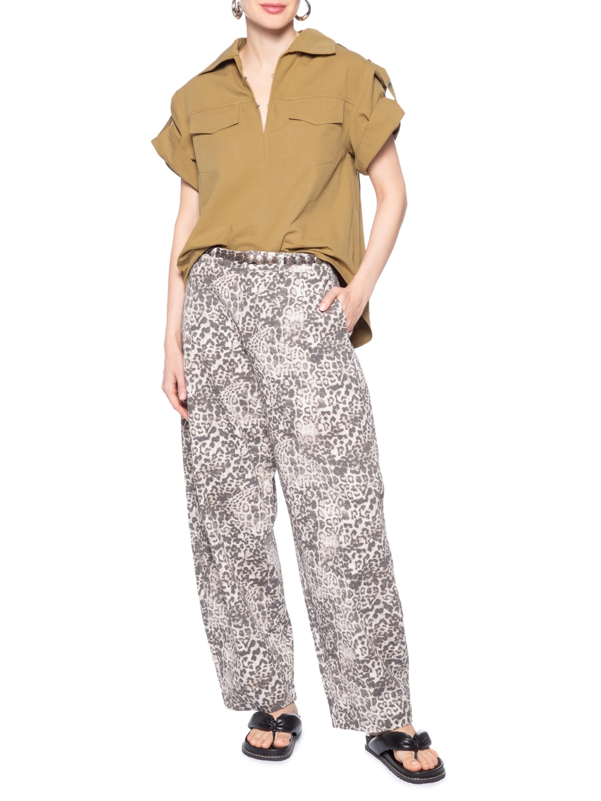 Camisa Feminina Rebite com Botões Marrom Animale Jeans