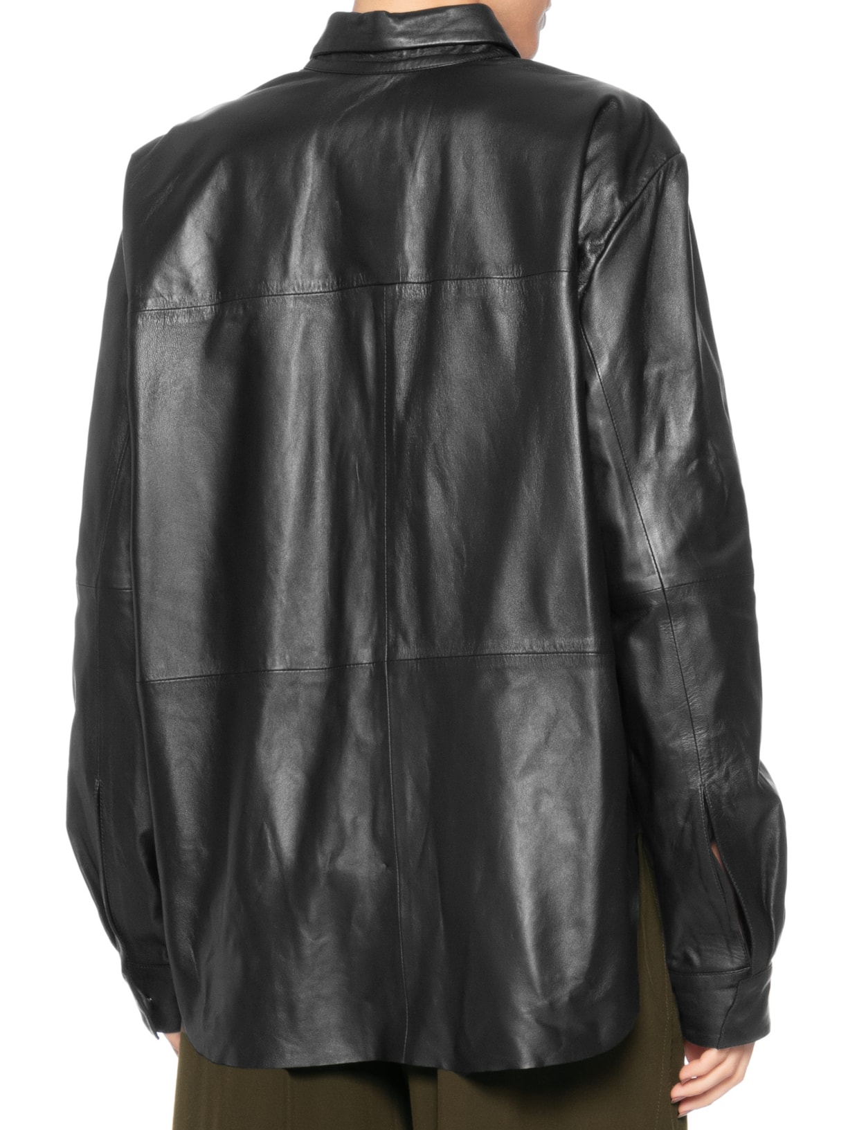 Camisa Feminina Recorte Couro Preto Osklen