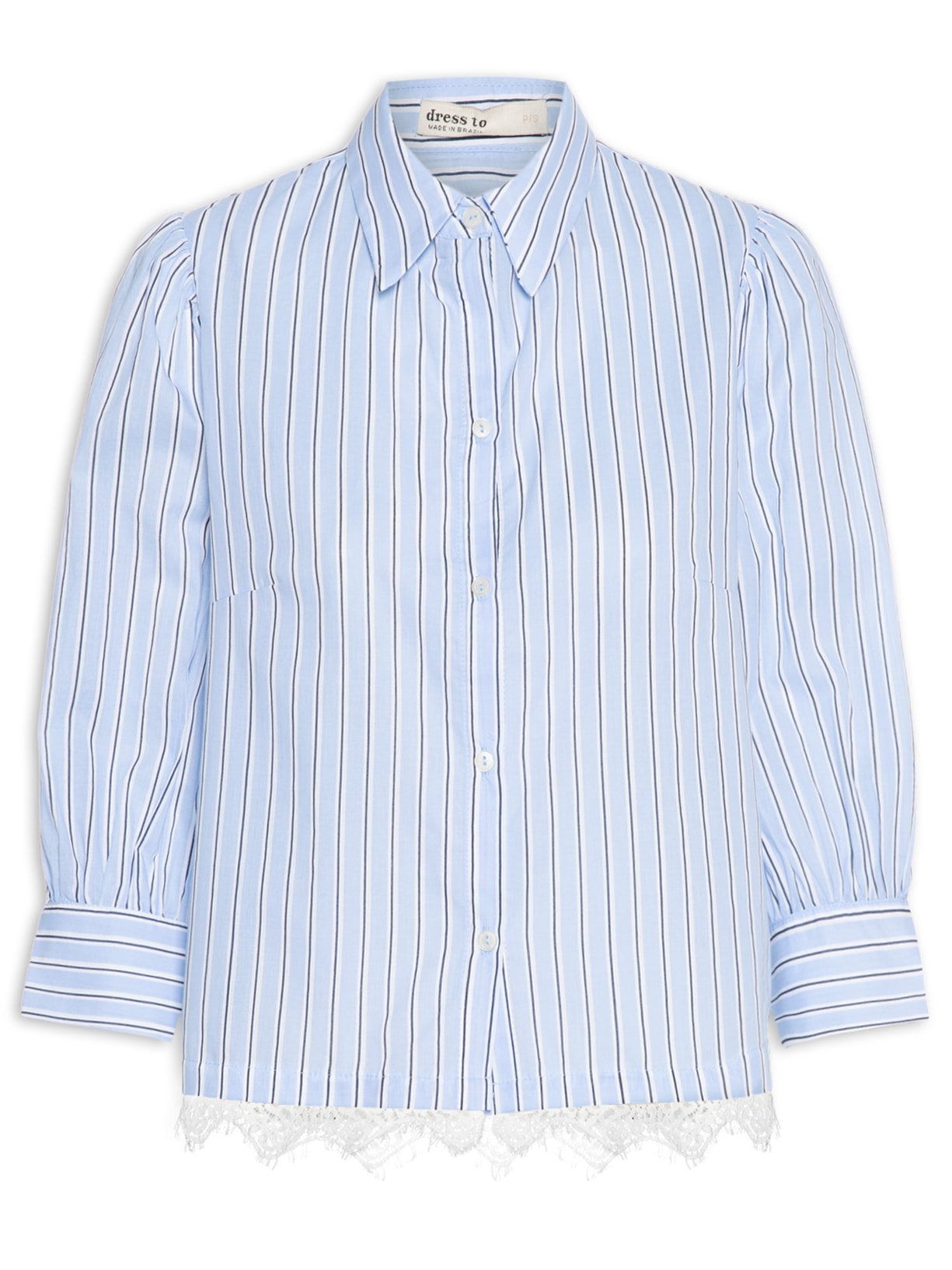 Camisa Feminina Renda Estampa Listra Litoral Azul Dress To