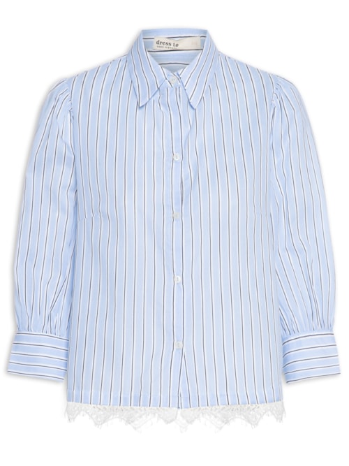 Camisa Feminina Renda Estampa Listra Litoral - Azul