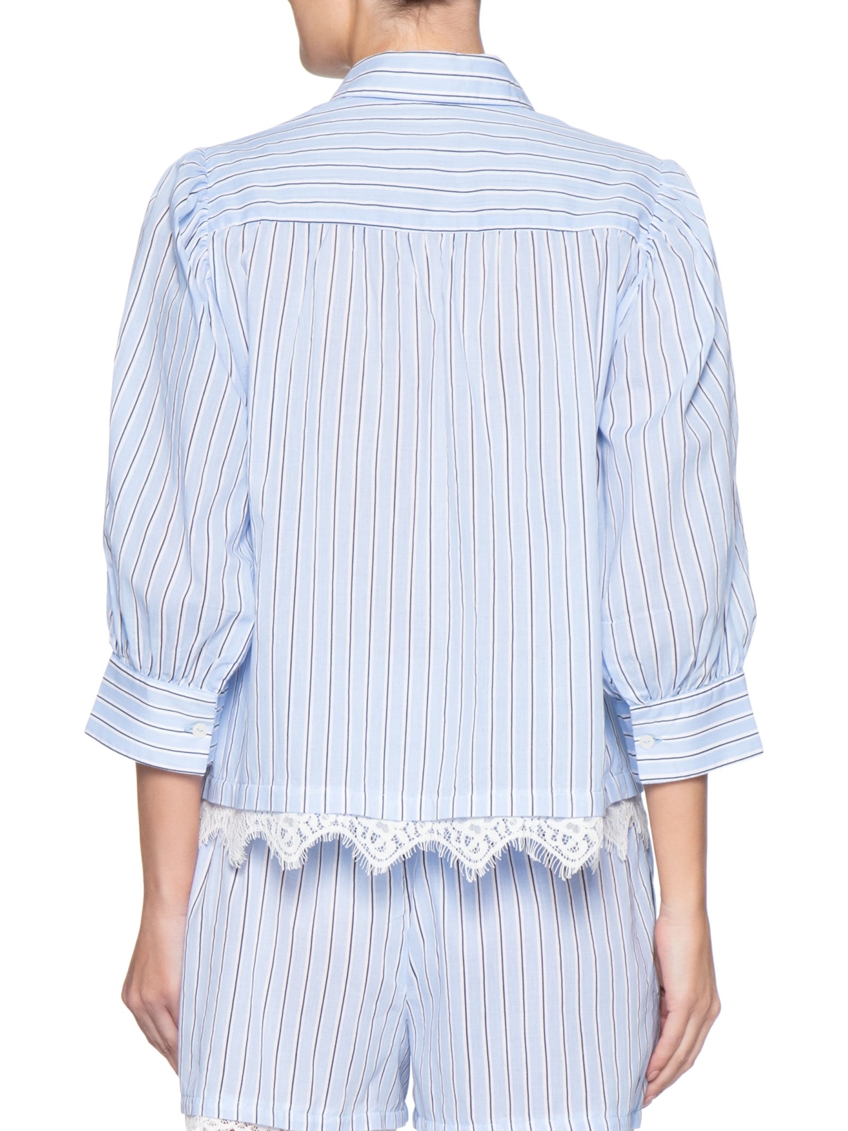 Camisa Feminina Renda Estampa Listra Litoral Azul Dress To