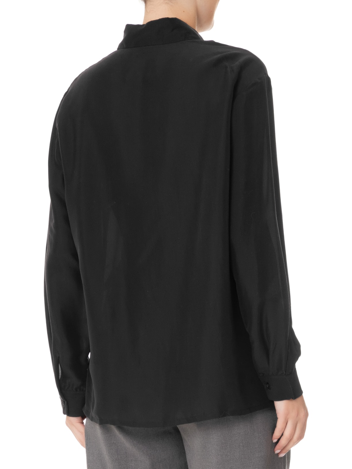 Camisa Feminina Reta Em Seda Com Ombro Deslocado Preto '2Essential