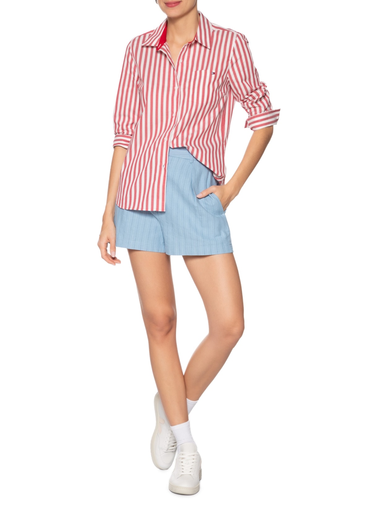 Camisa Feminina Roll Tab Shirts Vermelho Tommy Hilfiger