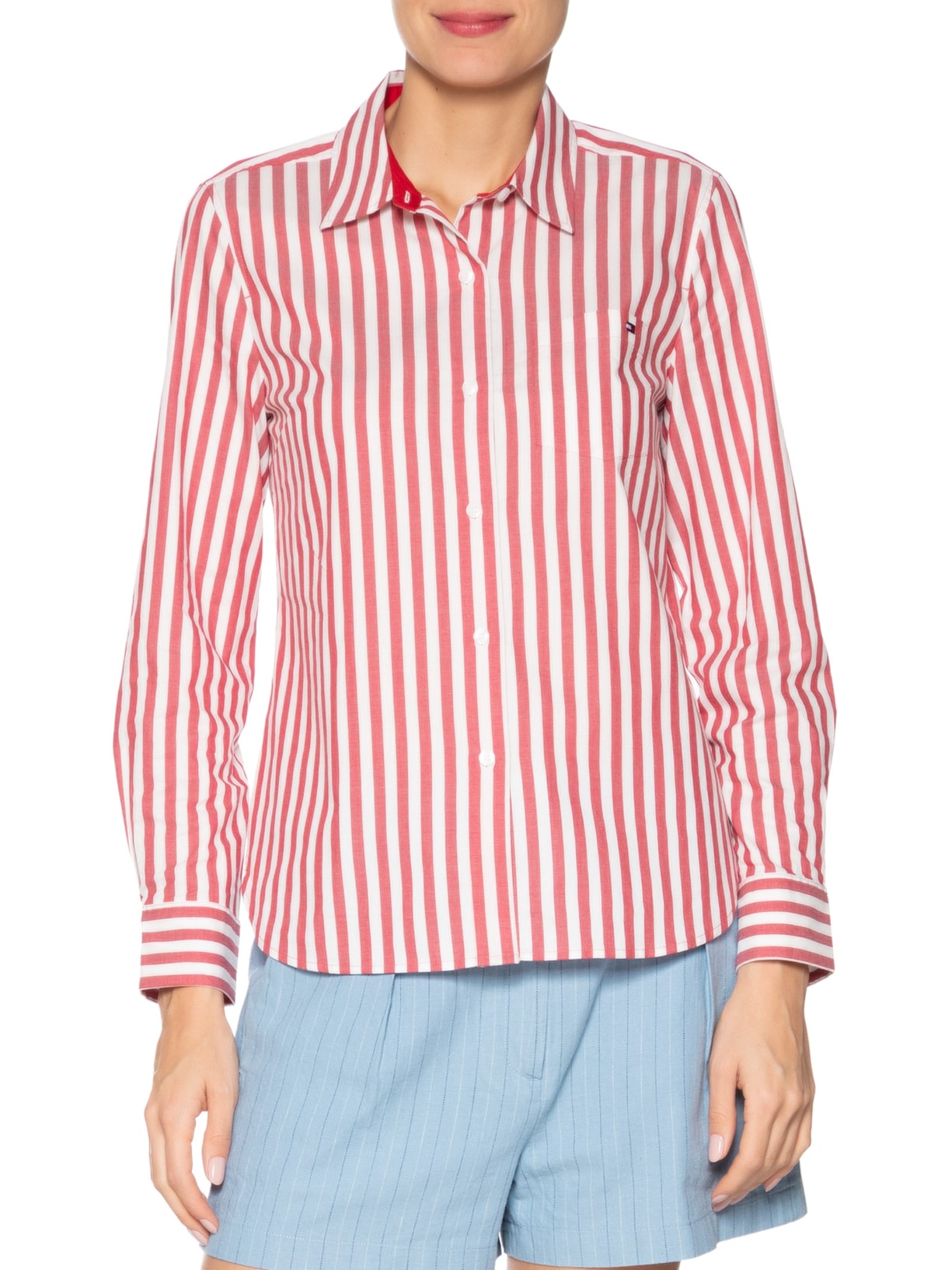 Camisa Feminina Roll Tab Shirts Vermelho Tommy Hilfiger