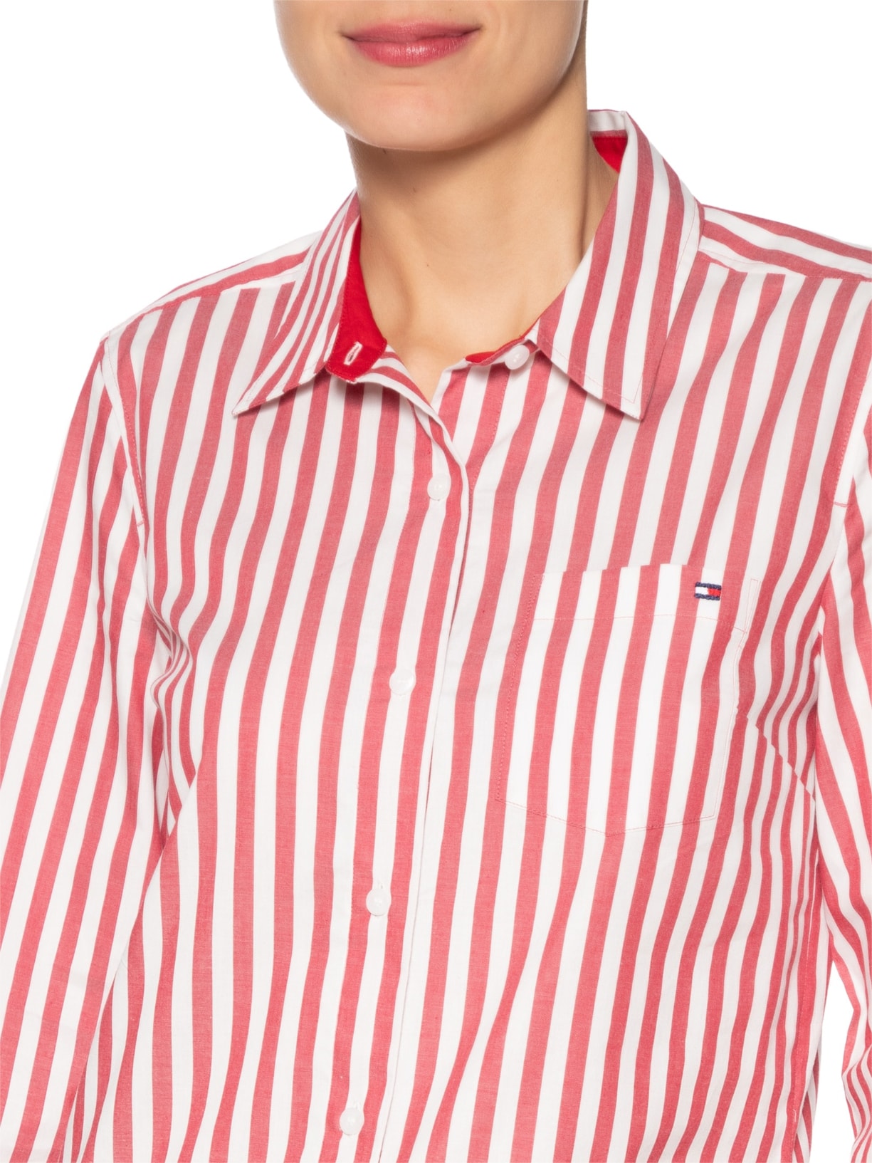 Camisa Feminina Roll Tab Shirts Vermelho Tommy Hilfiger
