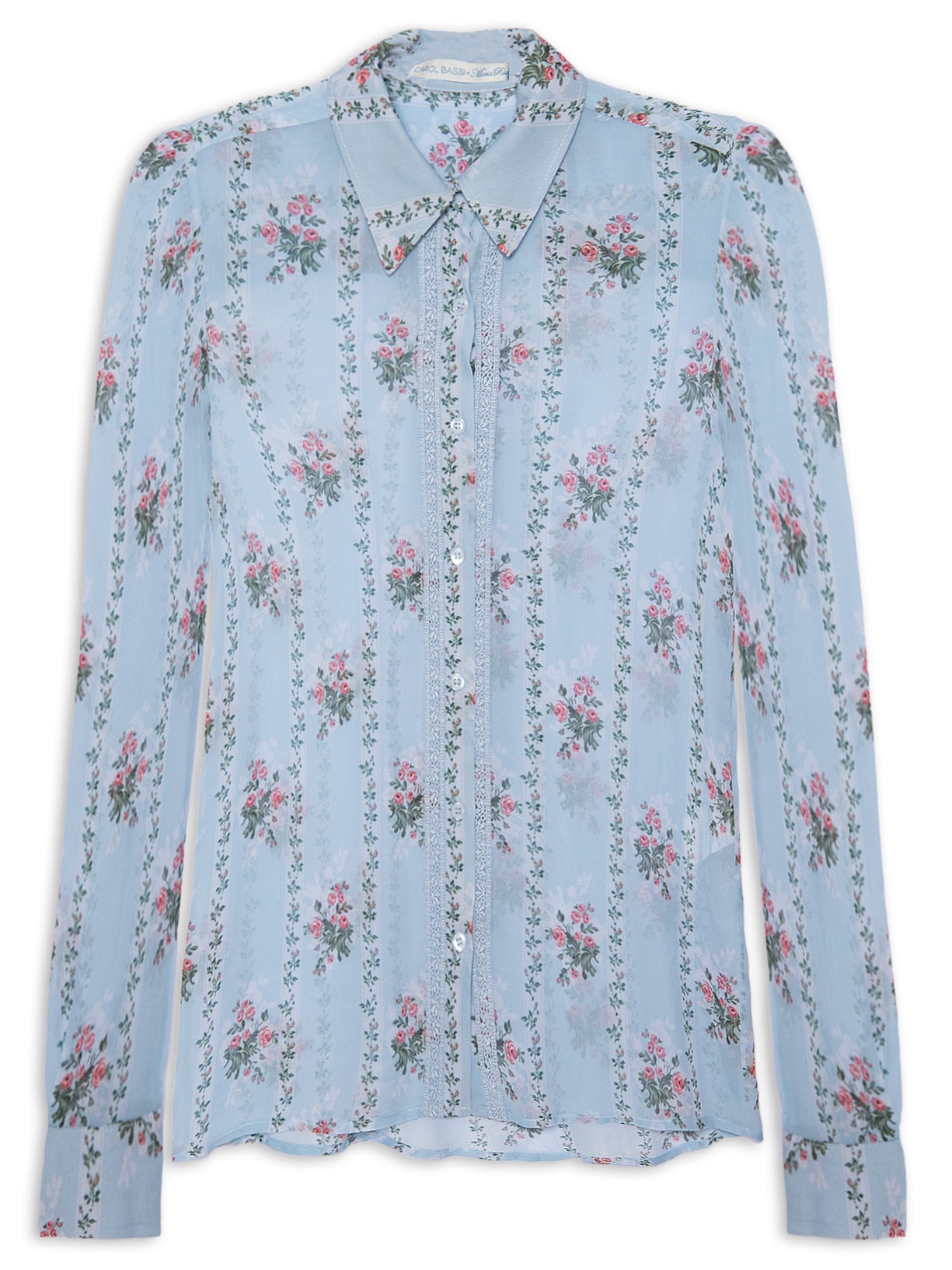 Camisa Feminina Rosas Azul Carol Bassi + Maria Rudge