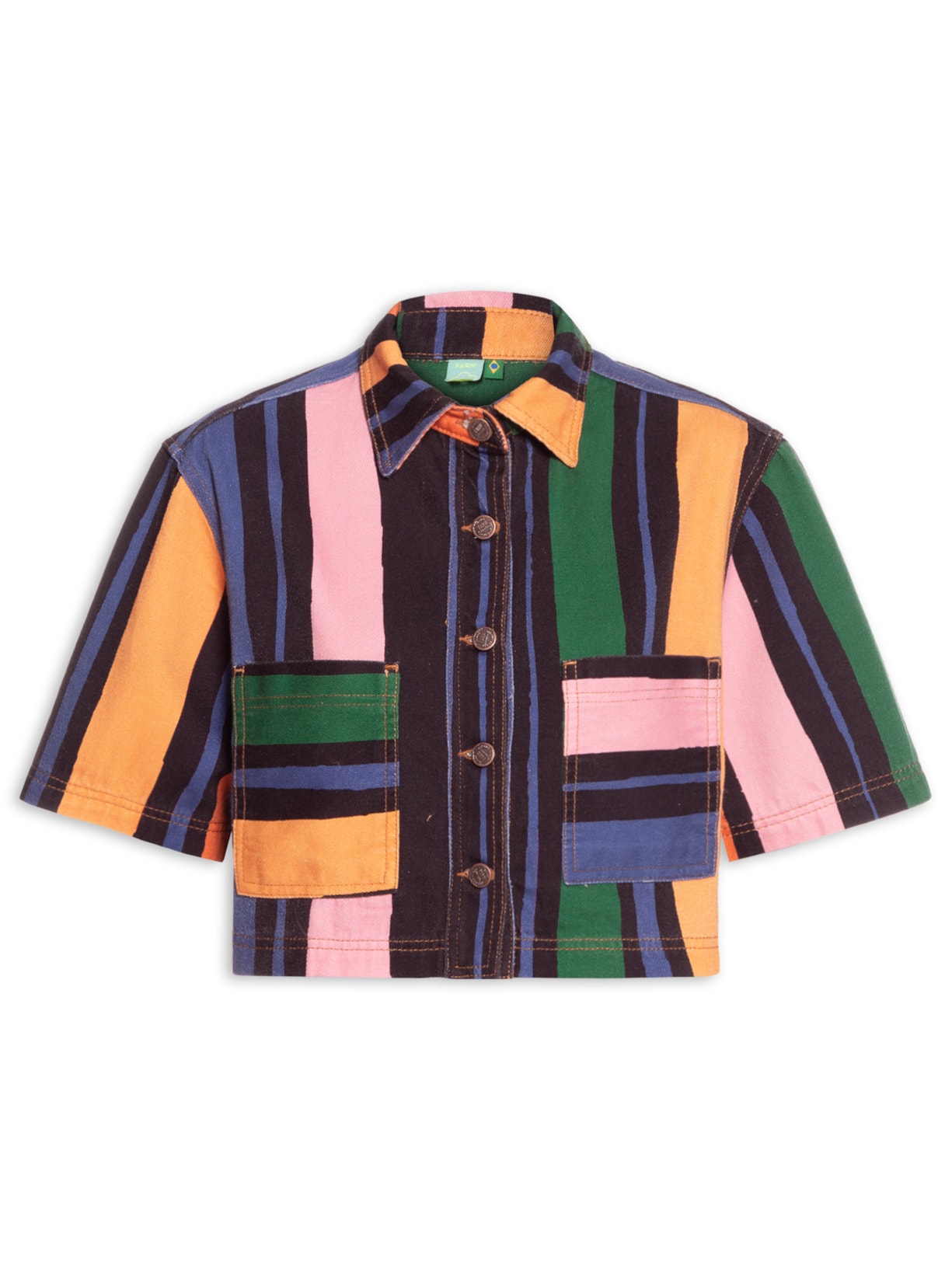 Camisa Feminina Sarja Cropped Listra Fantasia - Azul