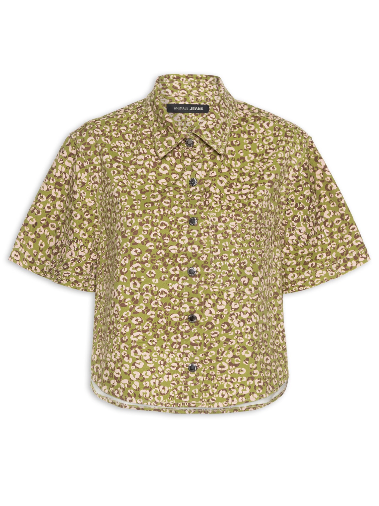 Camisa Feminina Sarja Manga Curta Estampada Onça - Verde