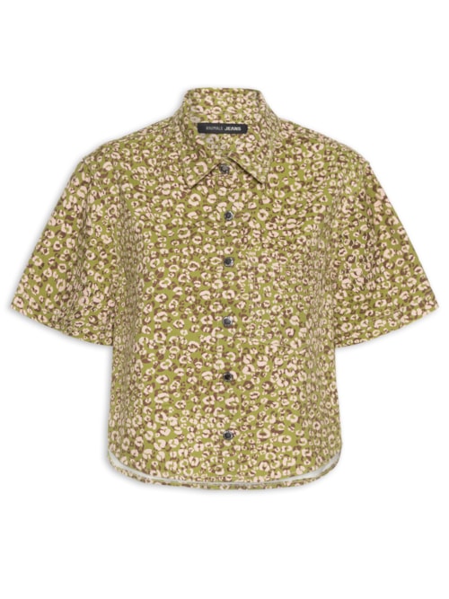 Camisa Feminina Sarja Manga Curta Estampada Onça - Verde