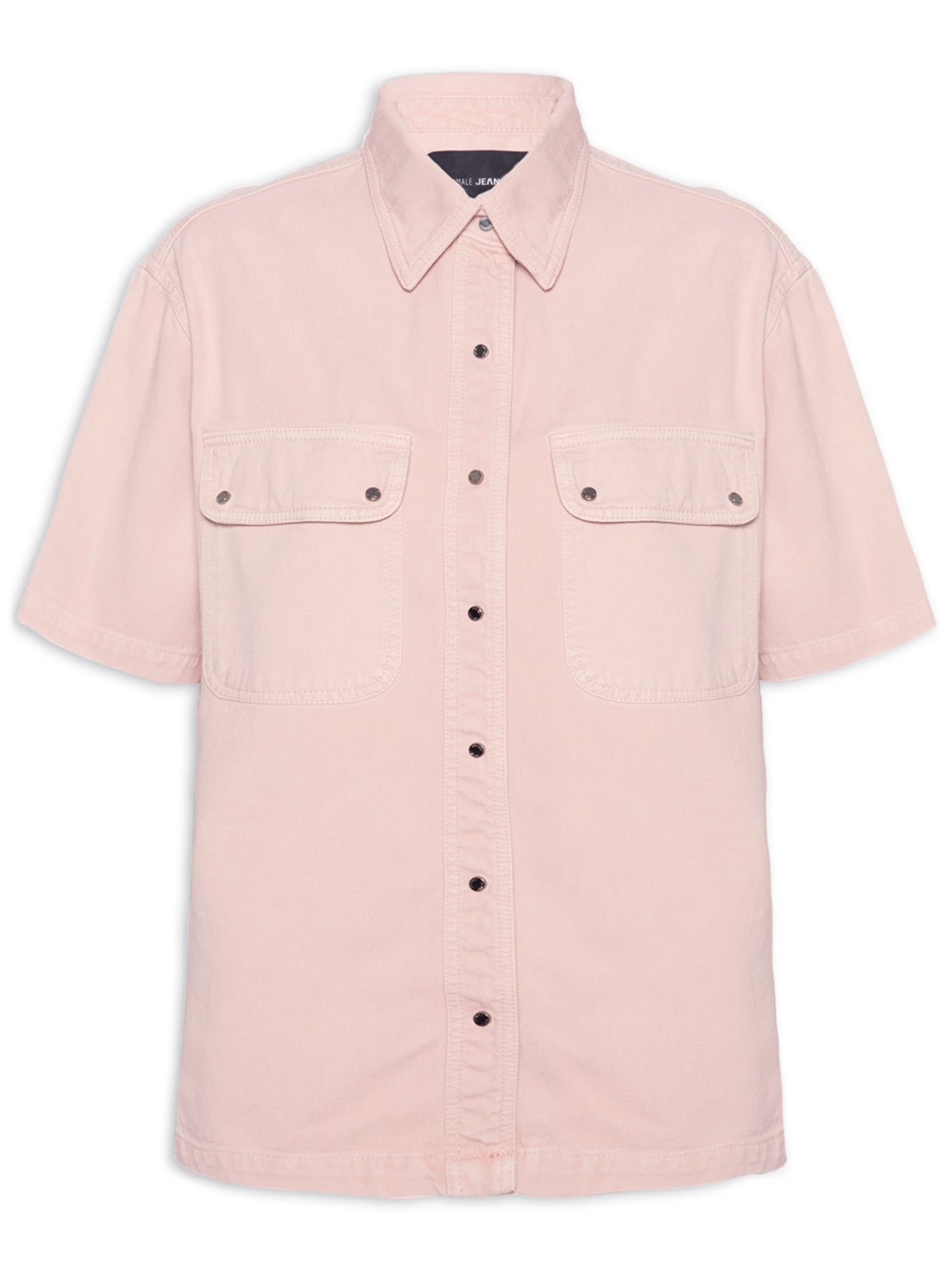 Camisa Feminina Sarja Manga Curta Rosa Animale Jeans