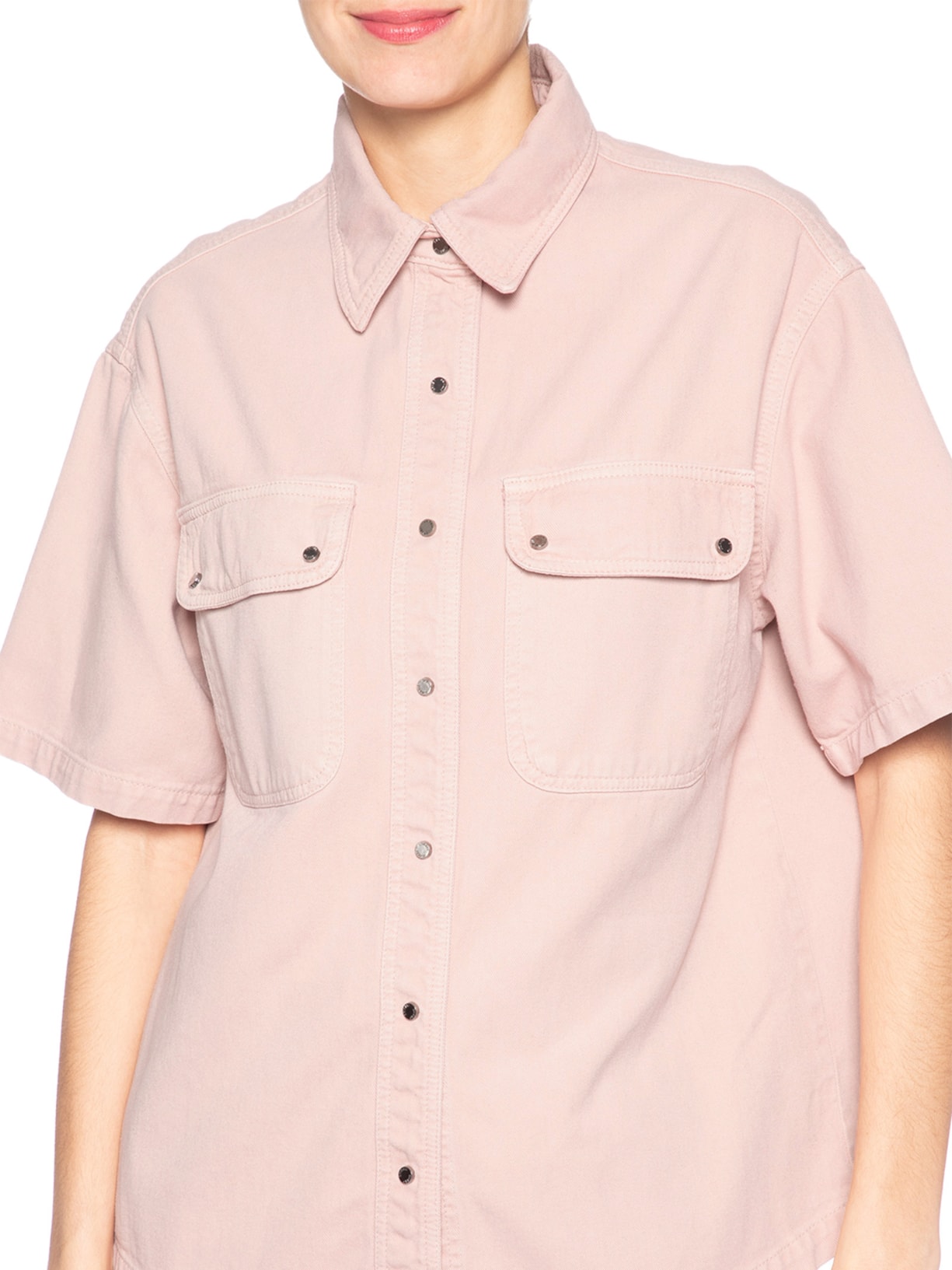 Camisa Feminina Sarja Manga Curta Rosa Animale Jeans