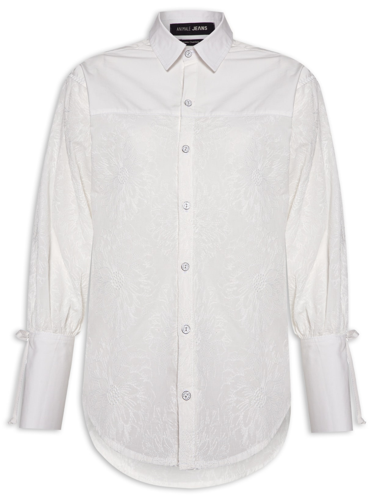 Camisa Feminina Sarja Mix Voil Bordado - Branco