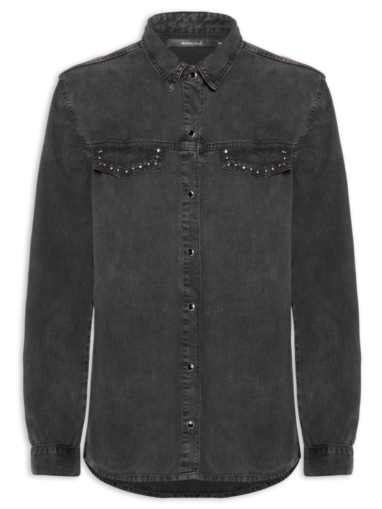 Camisa Feminina Sarja Tachinhas Preto Maria Filó