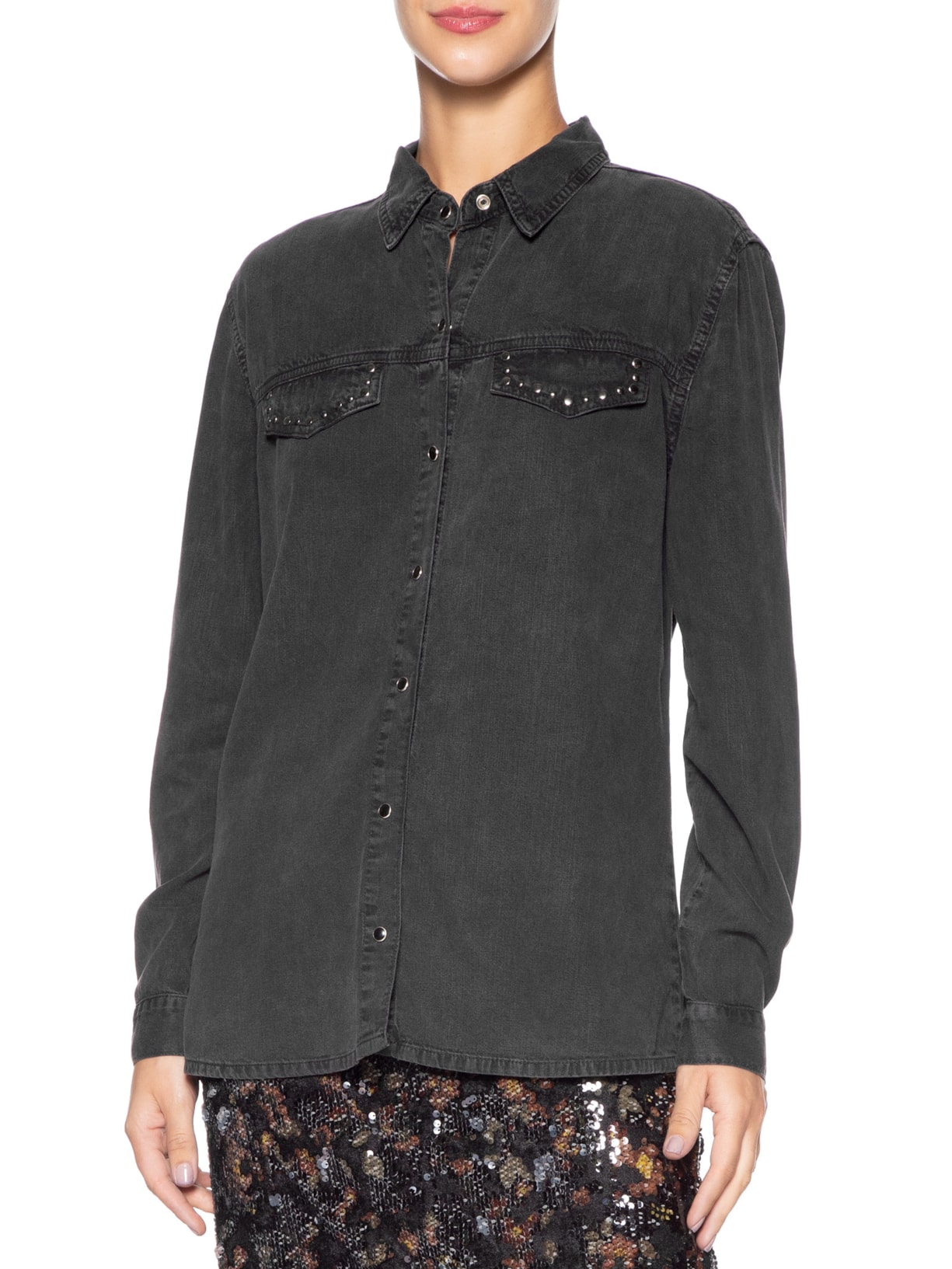 Camisa Feminina Sarja Tachinhas Preto Maria Filó
