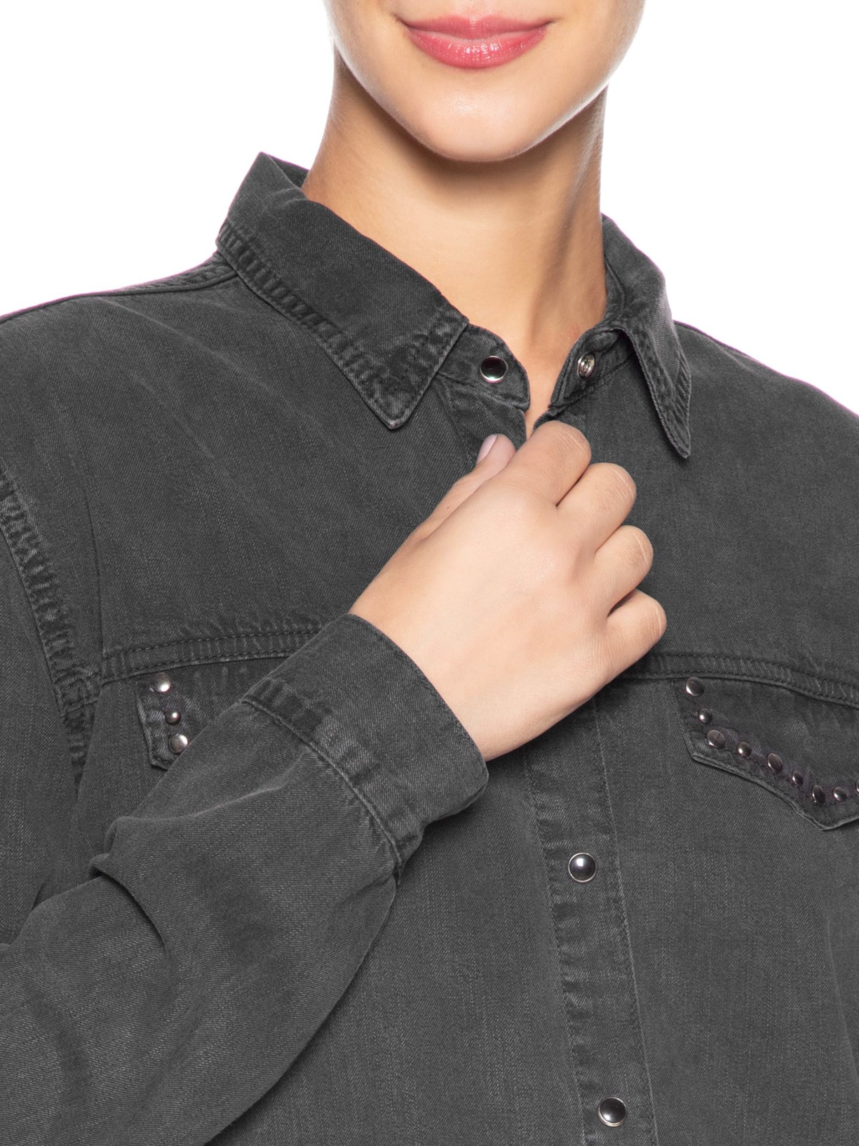 Camisa Feminina Sarja Tachinhas Preto Maria Filó