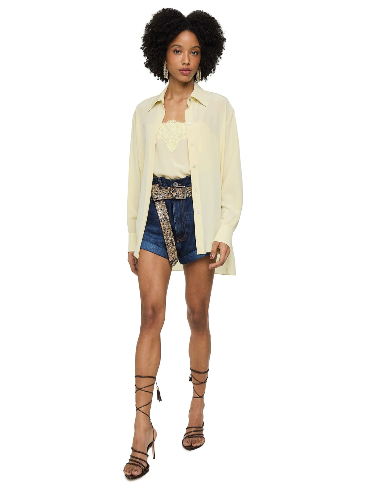 Camisa Feminina Seda Ampla Campo Amarelo Animale