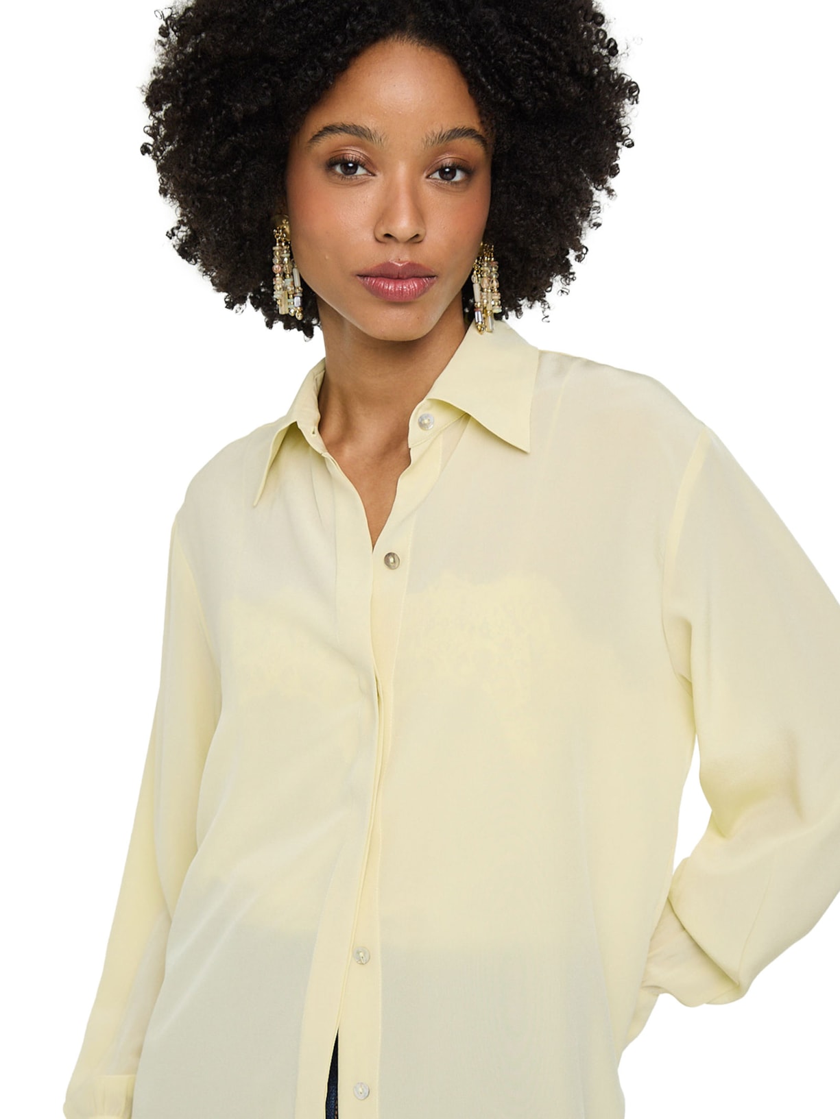 Camisa Feminina Seda Ampla Campo Amarelo Animale