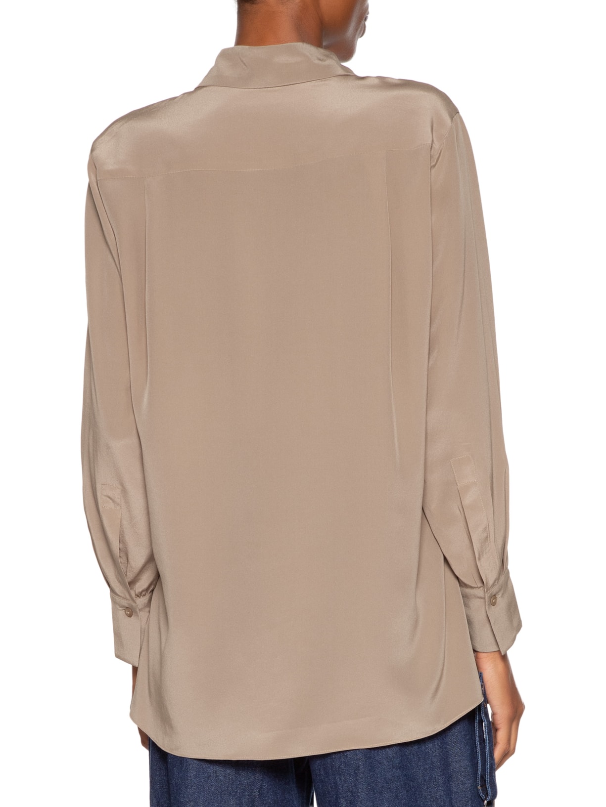 Camisa Feminina Seda Ampla Tassel Marrom Animale