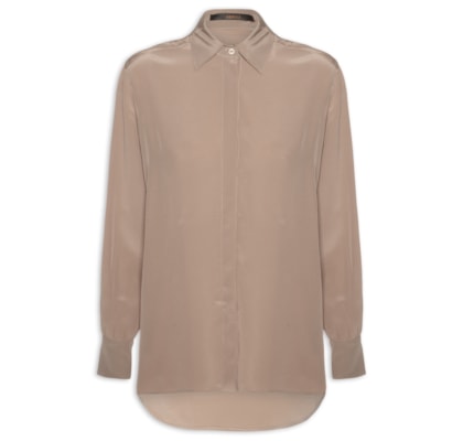 Camisa Feminina Seda Ampla Tassel - Marrom