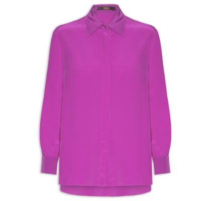 Camisa Feminina Seda Ampla Tinta Manga Longa - Rosa