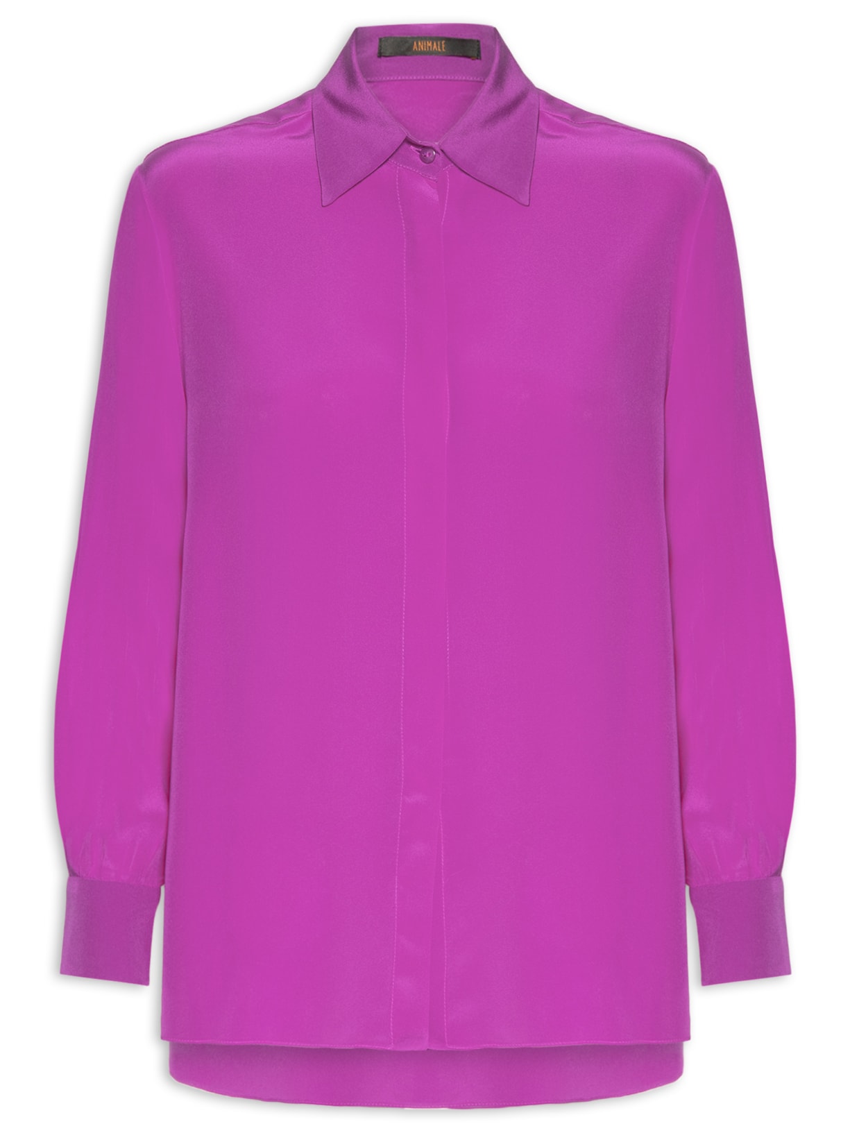 Camisa Feminina Seda Ampla Tinta Manga Longa - Rosa