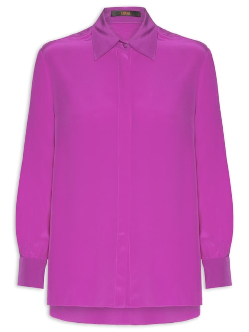 Camisa Feminina Seda Ampla Tinta Manga Longa - Rosa