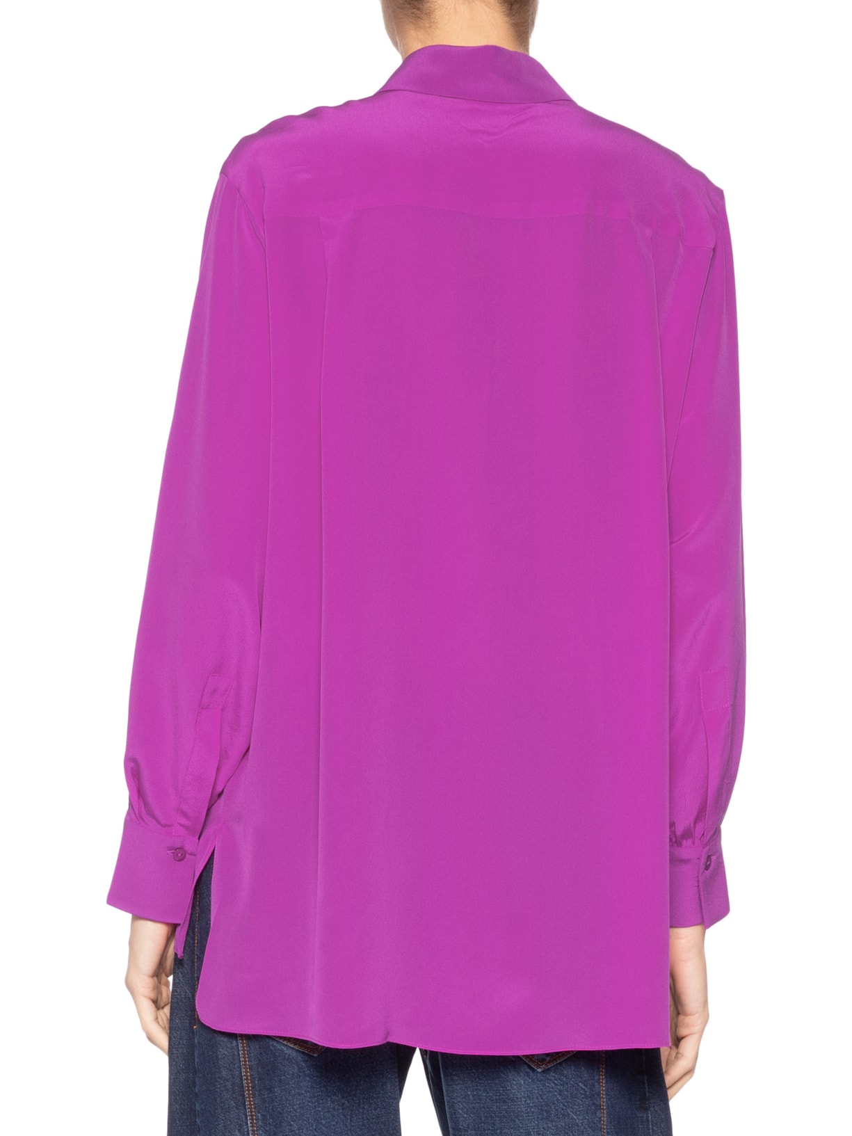 Camisa Feminina Seda Ampla Tinta Manga Longa Rosa Animale