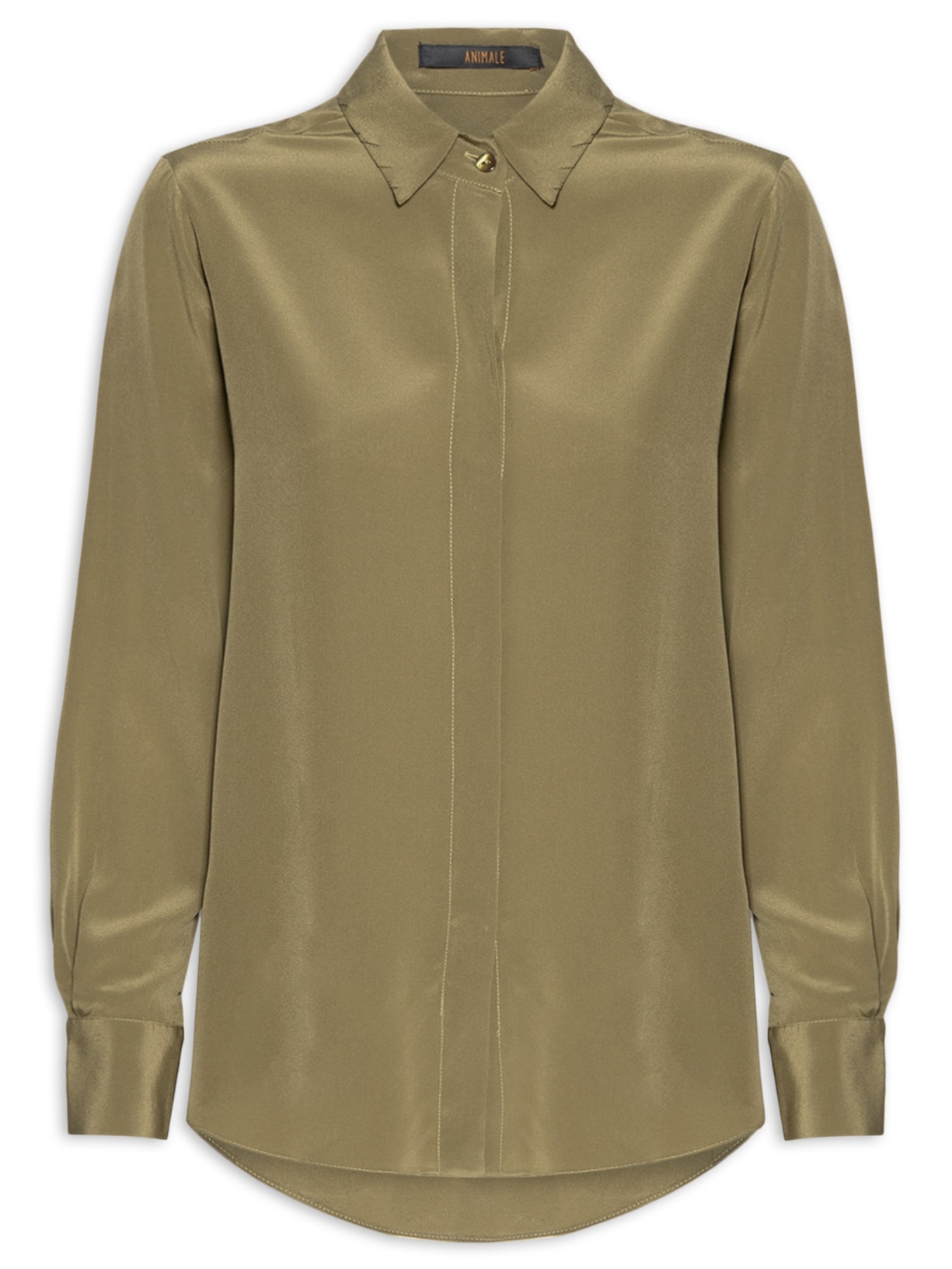 Camisa Feminina Seda Básica Marche Manga Longa Verde Animale